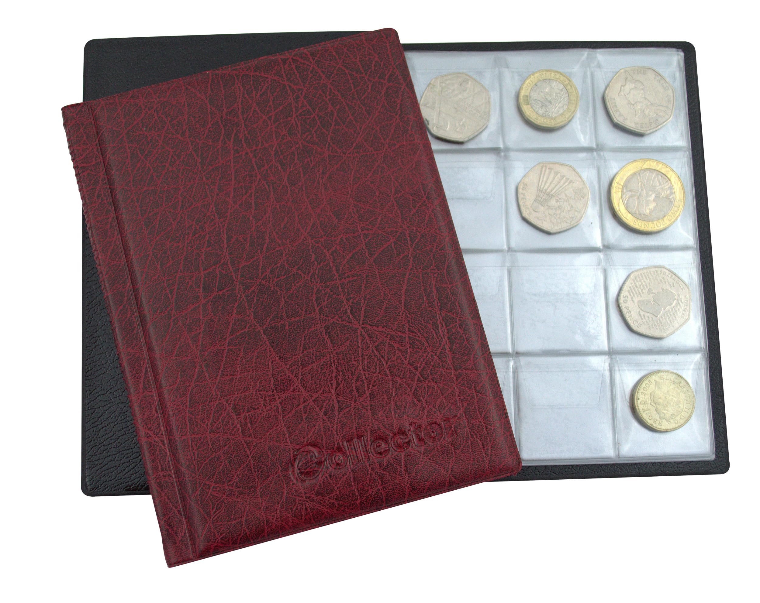 COLLECTOR - ALBUM NA MONETY na 96 średnich monet £1 £2 50p KLASER NA MONETY - MULTICHOICE (Czerwony)