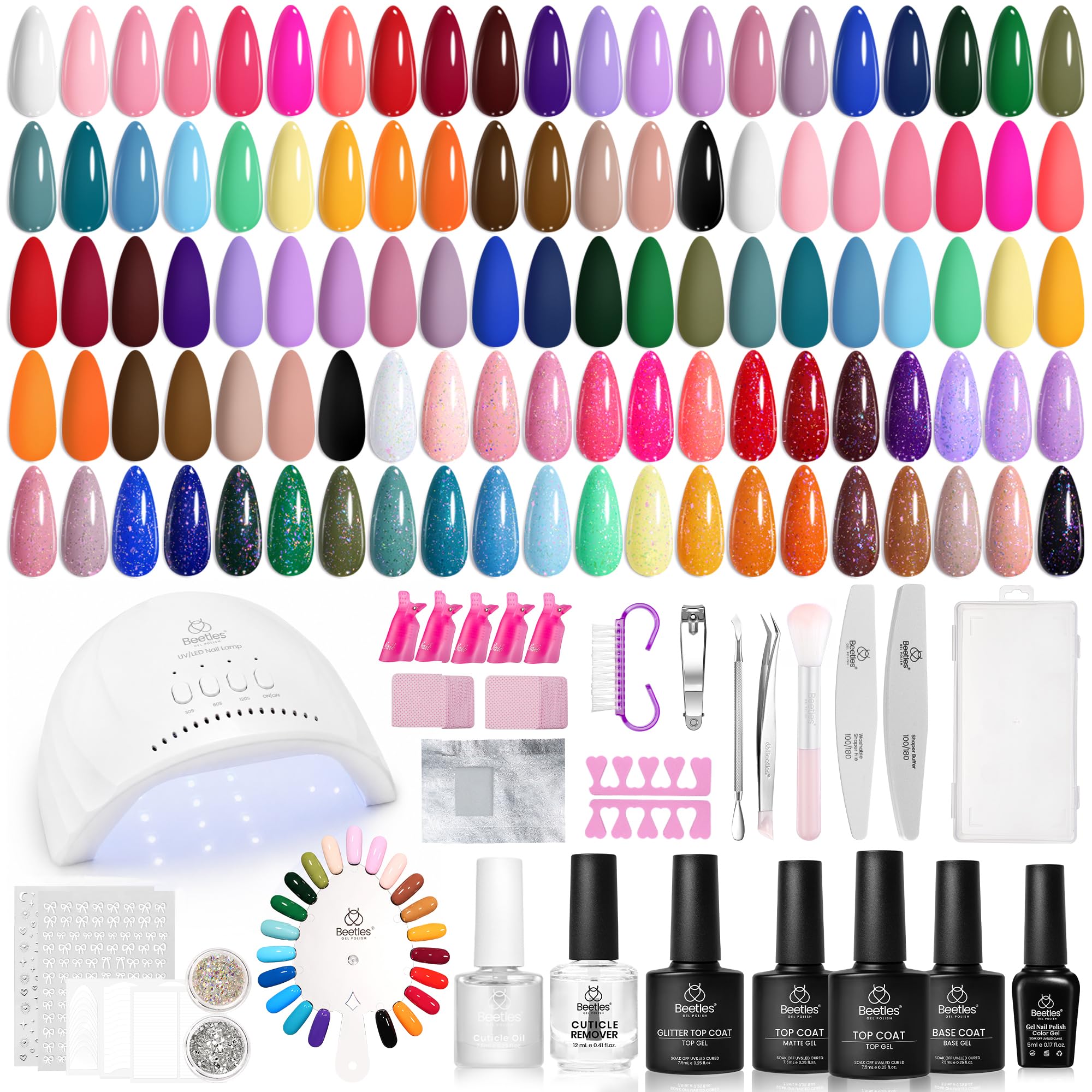 Beetles Gel Nail Polish Kit with U V Light, 68 Pcs Gel Nail Kit 35 Colors Emotional Spectrum with Base Matte&Glossy Top Coat Soak Off Nails Supplies Manicure Set Home Salon Gifts for Women