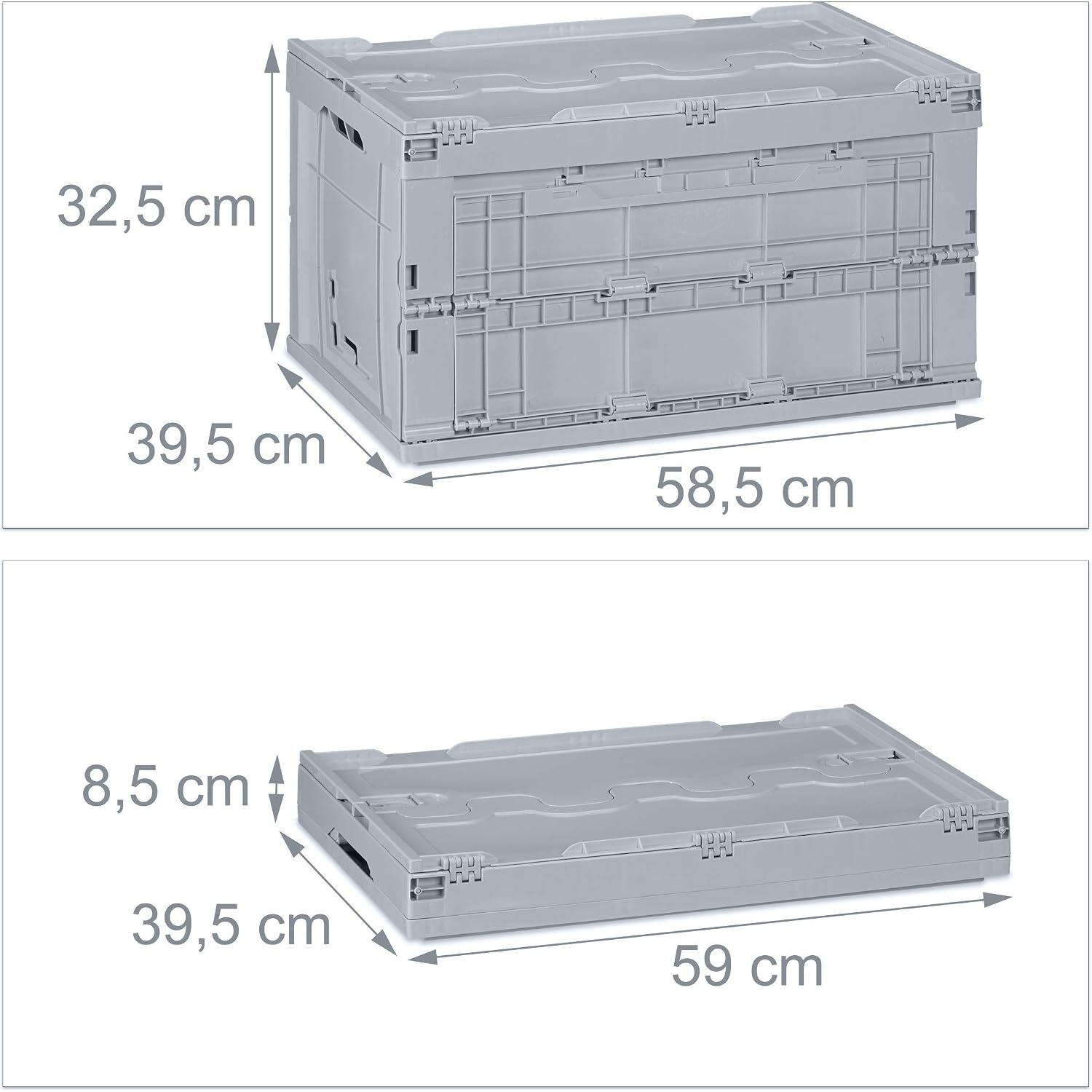 Relaxdays Professional Storage Box, Sturdy, Commercial Crate, Lidded, 32.5x58x39.5cm, Grey, 60x40x32cm - Image 5