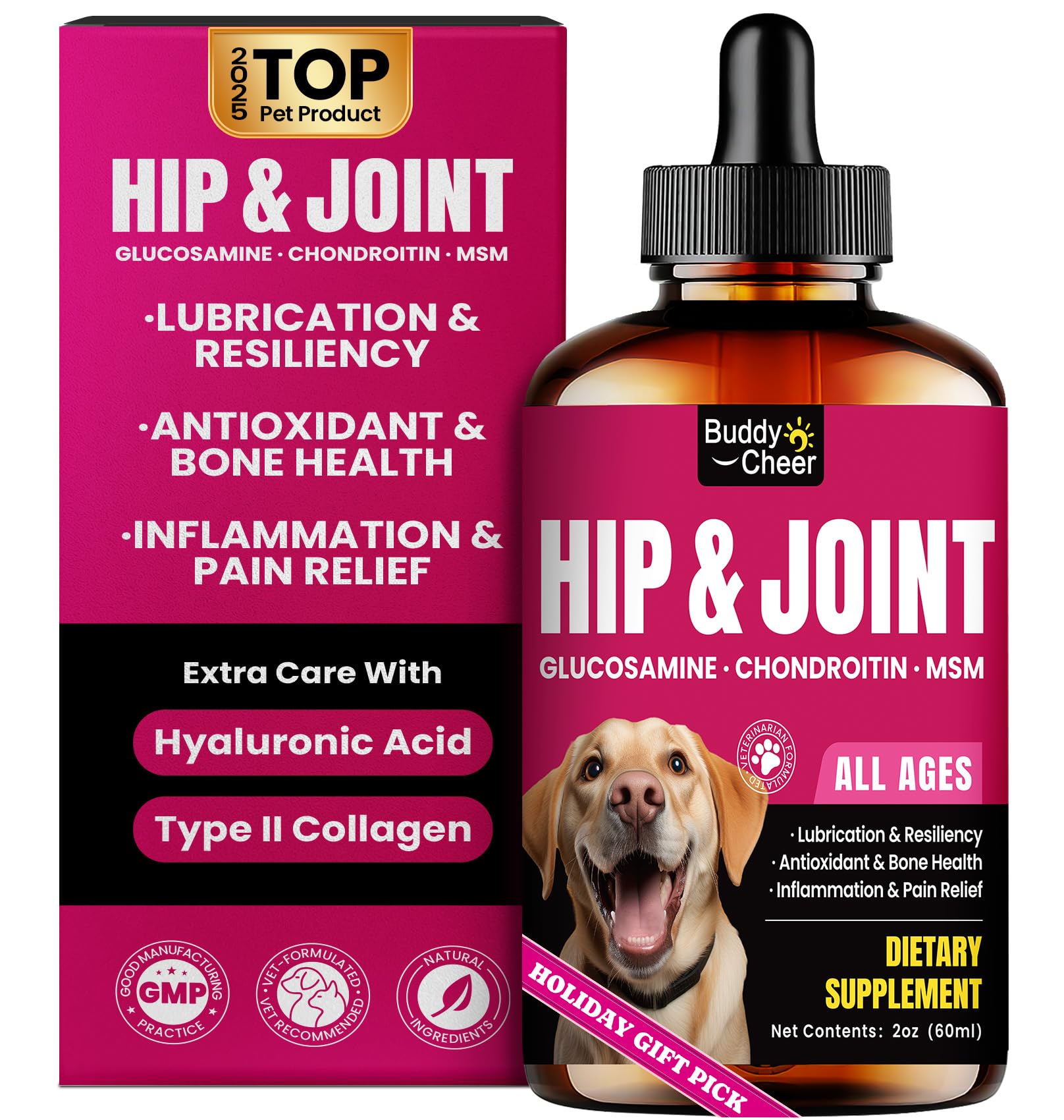 Glucosamine for Dogs, Liquid Hip and Joint Supplement, Chondroitin Drops for Dogs, Joint Drops for Dog, Dog Supplement for Mobility Pain Relief - 60ml