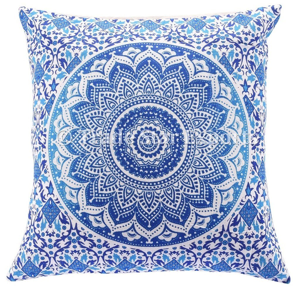 Copricuscino Quadrato 66x66 Cm In Cotone Con Motivo Mandala E Pompon - Foderato, Stampa Etnica, Per Meditazione E Arredamento - 5