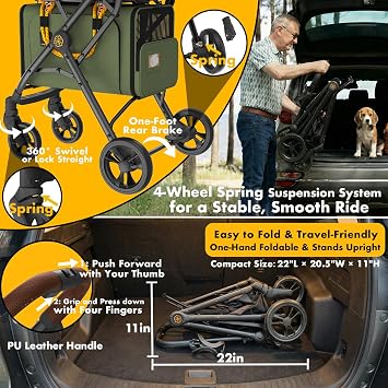PAWZIDEA Double Pet Stroller, Foldable Cat Pram with 2 Detachable Carriers