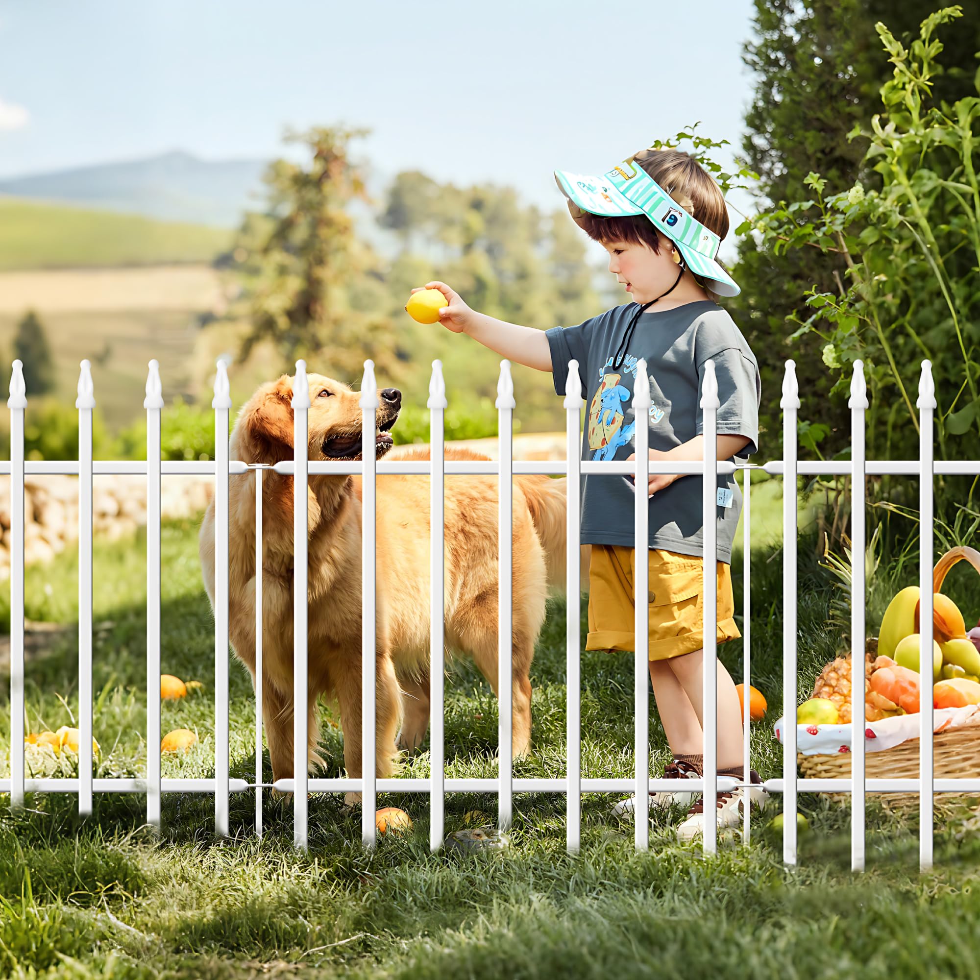 Thealyn Metal Garden Fence 24 inch High x 24 inch Wide (5 Panels, Total Length 10 feet) Decorative Border Fence Landscape Fencing for Dog, Flower Bed, Yard, Animal Barrier