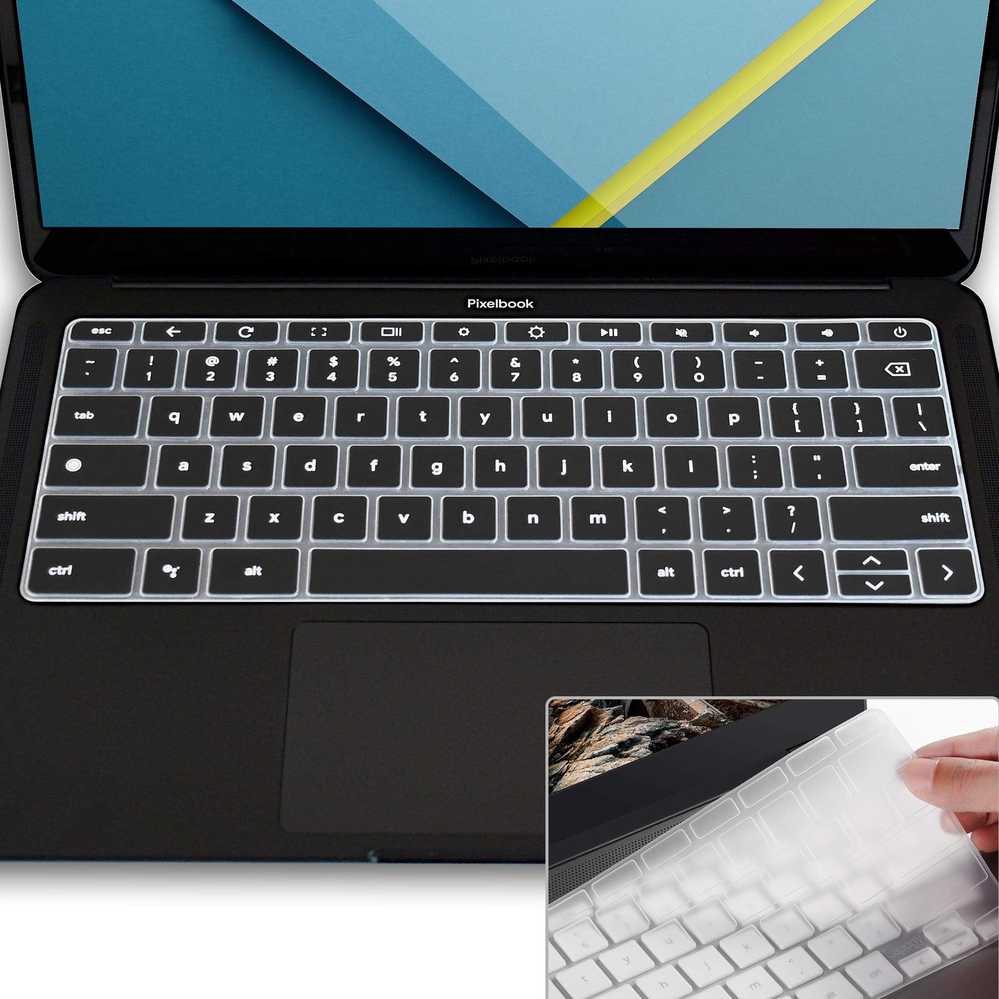 [2 Pack] Lapogy Google Pixelbook Go Keyboard Cover,Compatible with Google Pixelbook Go 13.3 inch,Google Pixelbook Go Accessories,Black+Clear