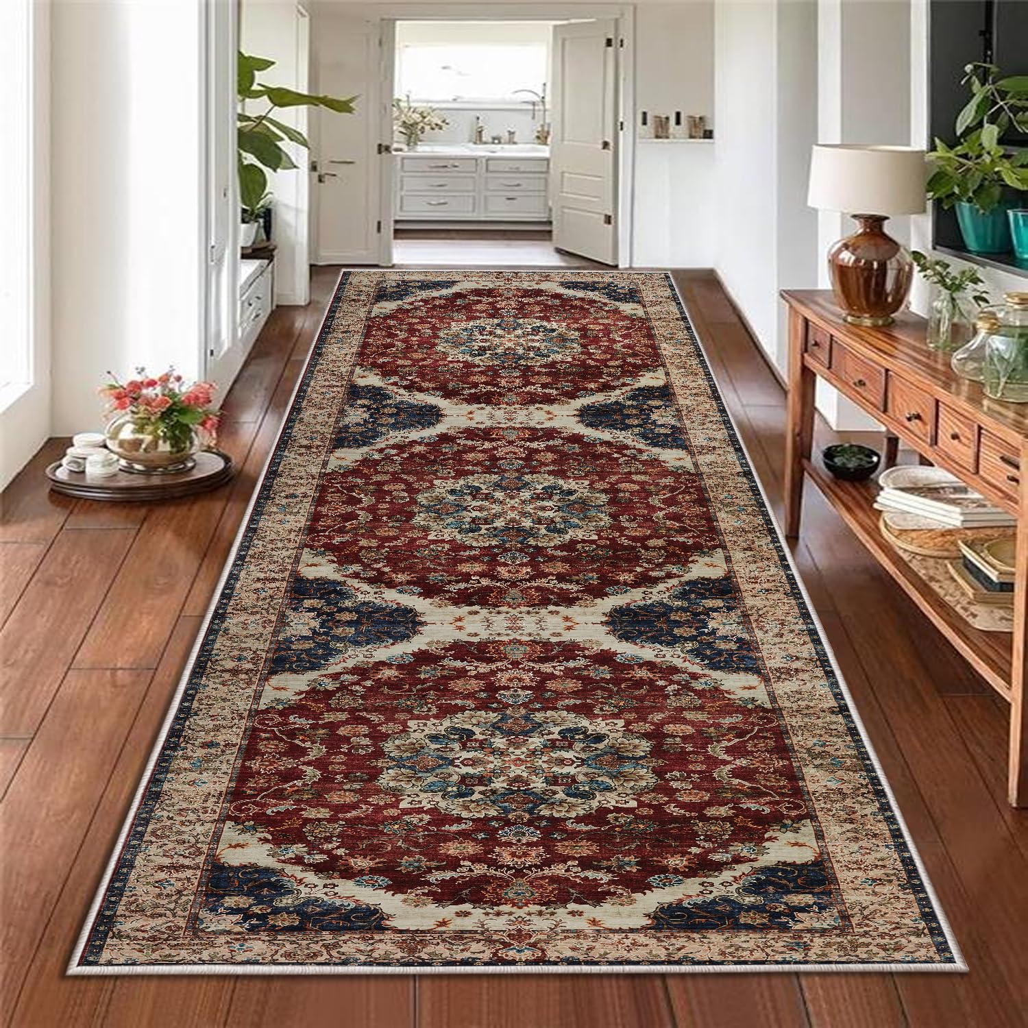 Hafaa Carpet Runners for Hallway Non-Slip Entryway Washable Bedside Red Rugs for Bedroom 60x110 cm – Easy to Clean Floor Carpets for Living room, Lounge (Whisper)