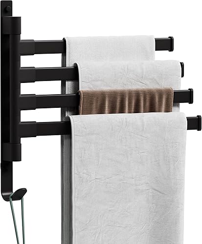LBSYSLB Toallero giratorio, toallero negro montado en la pared con colgador de toallas de 4 brazos, toallero inoxidable para baño, rotación de 180,