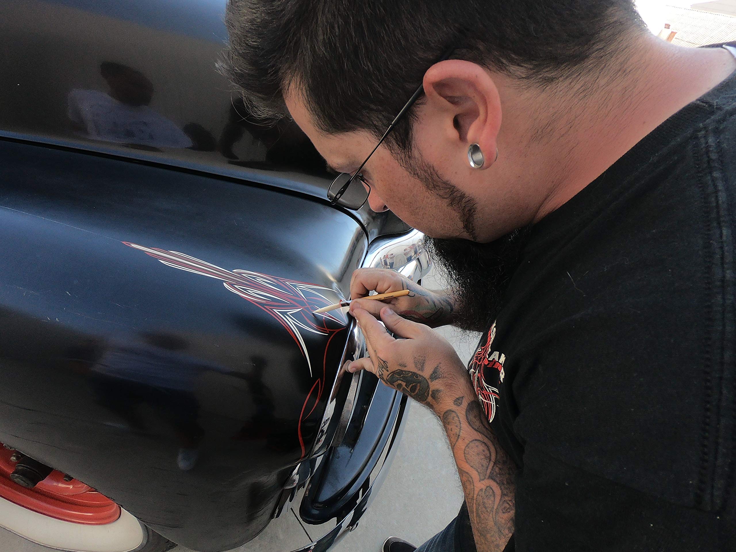 ESCODA Set 3 Pennelli Pinstriping - nº 8,4,1 Piatto Obliquo Curvo Tondo Punta Lunga Serie Necksbreacker Pinstriping Longliner Dettagli Professionale Fatto a Mano a Barcellona.