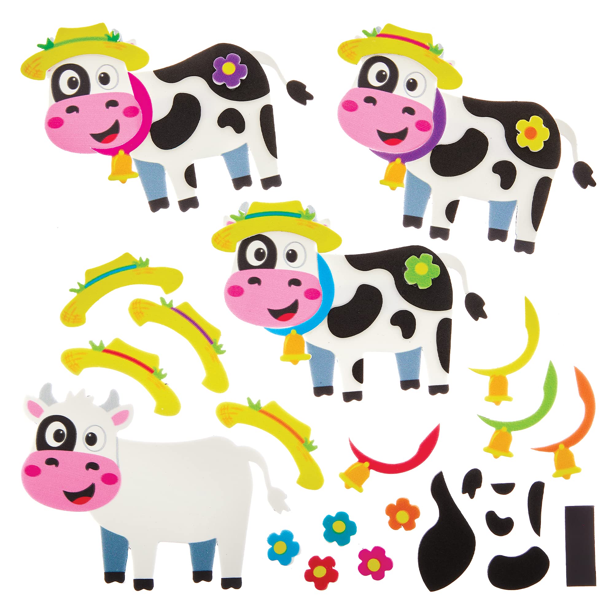 Baker Ross FX565 Cow Mix and Match Magnet Kits - Pack of 8, Farm Animal Foam Craft Kit for Kids