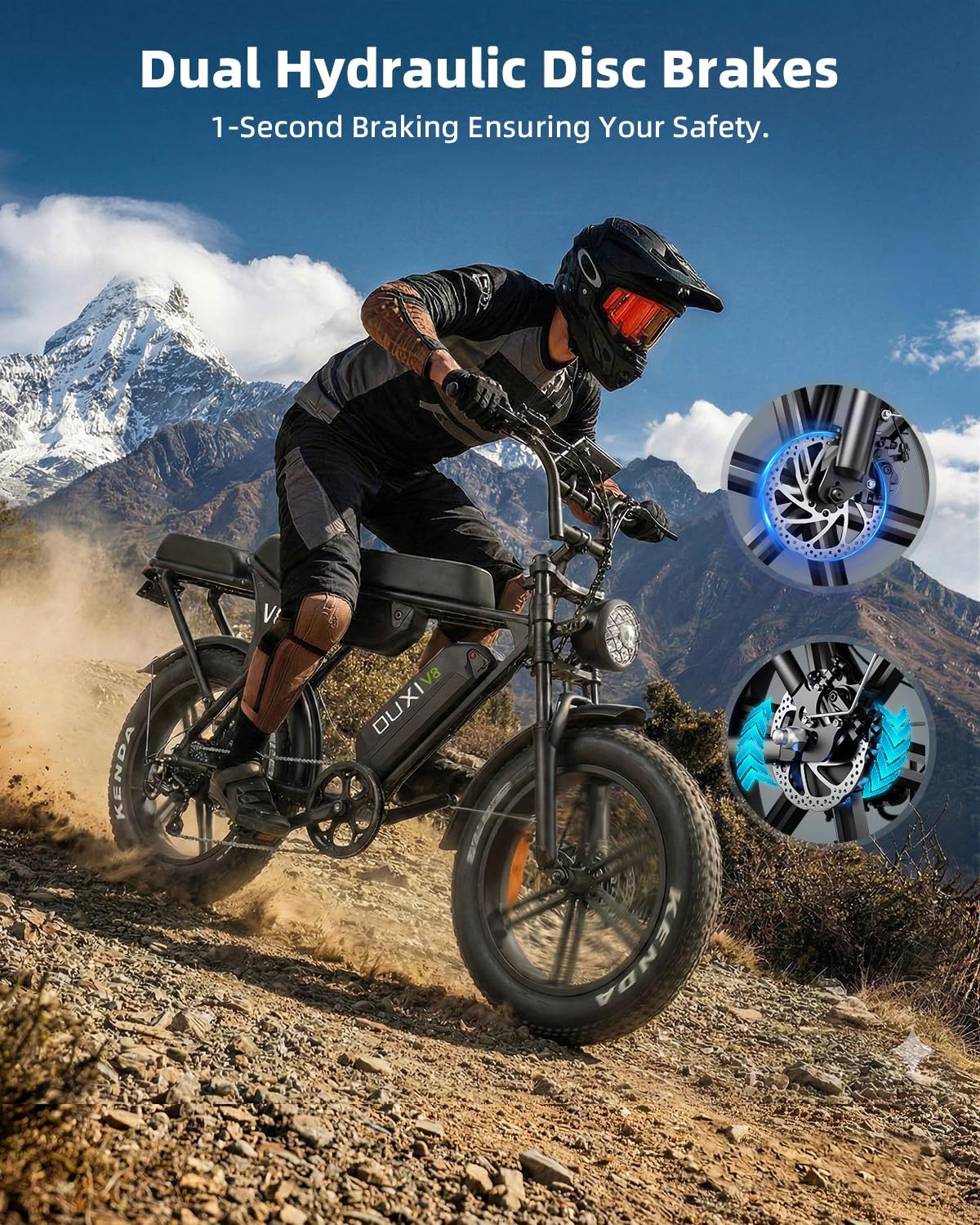 OUXI V8 Series Electric Bike for Adults, Peak 500W/1000W,20/31 MPH, 10.4/15/30 AH Removable Battery, 16''/20" Fat Tire Electric Bike,7-Speed Gear Electric Bicycles,Ebike Moped for Commuting & Off-Road