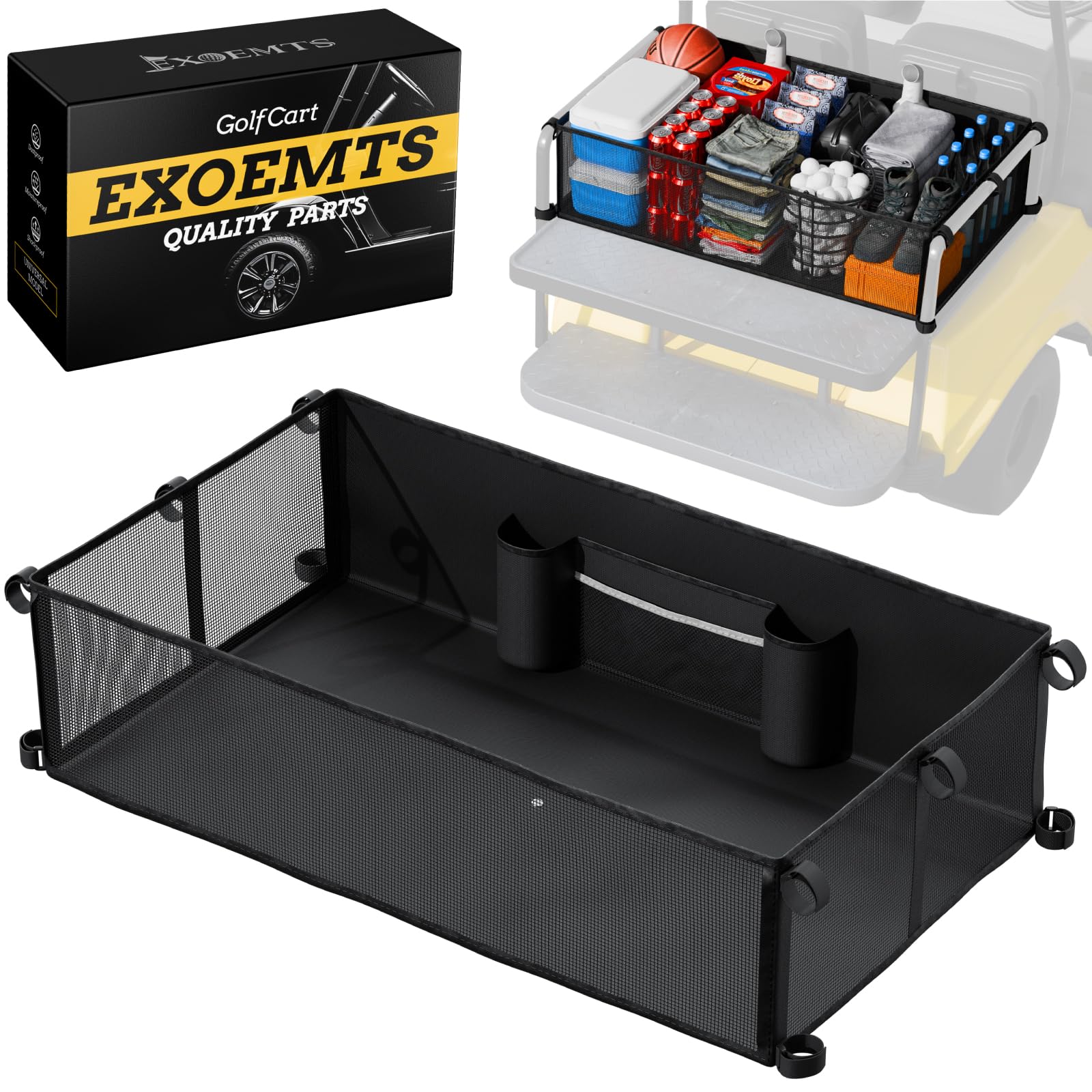 EXOEMTS 4 Passenger Foldable Golf Cart Cargo Net, Storage Grocery Shopping Bag for Club Car Yamaha EZGO, Firm Elastic Golf Cart Organizer Mesh, No