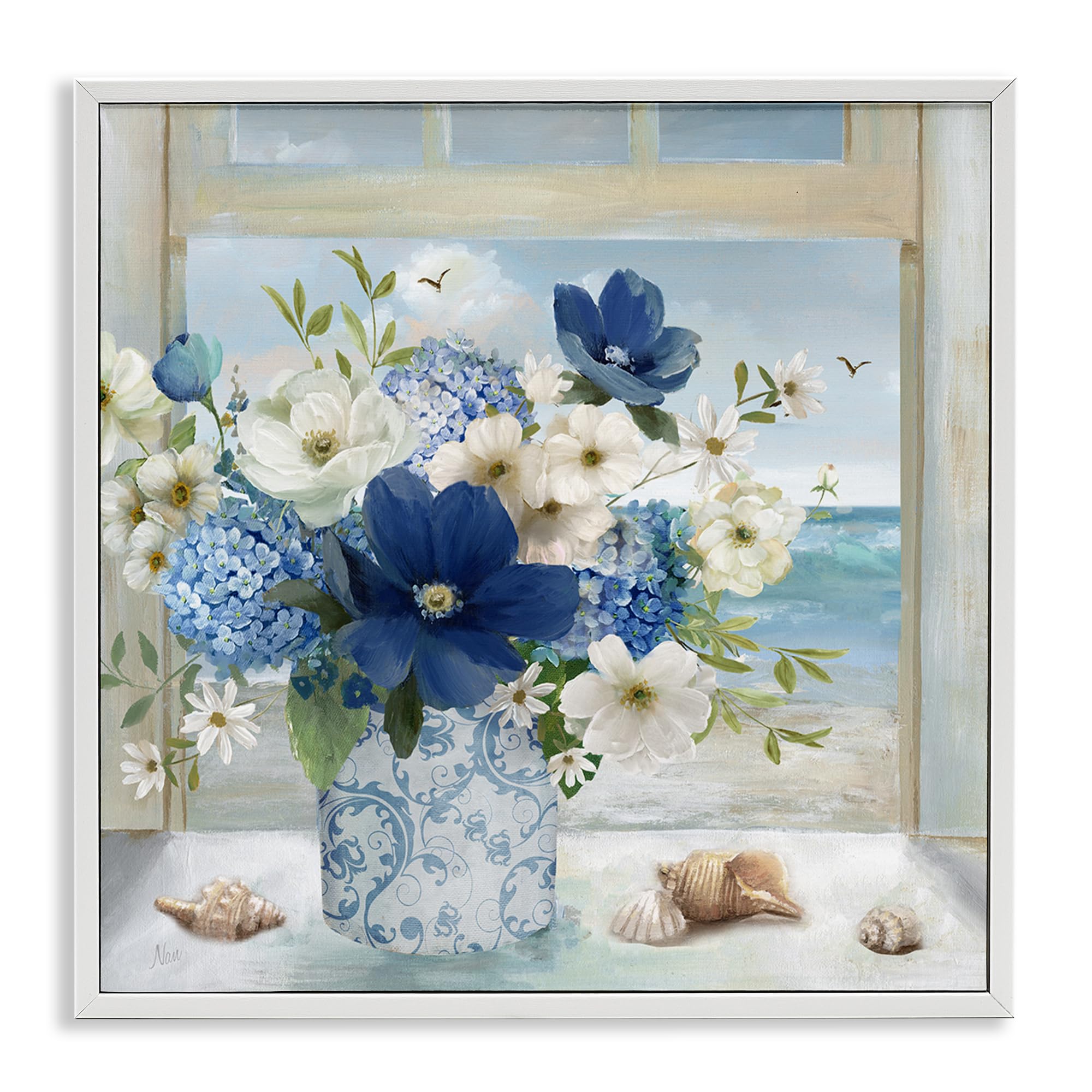 Stupell Industries Coastal White (Textured) 'Seaside Blue & White Arrangement'| Framed Giclee Art