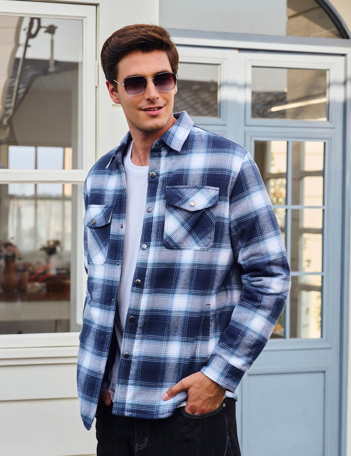 CRYSULLY Men's Flannel Shirt Jacket Cotton Quilted Lined Button Down Plaid Shirt Jacket Winter Warm Heavyweight Shackets - Image 3