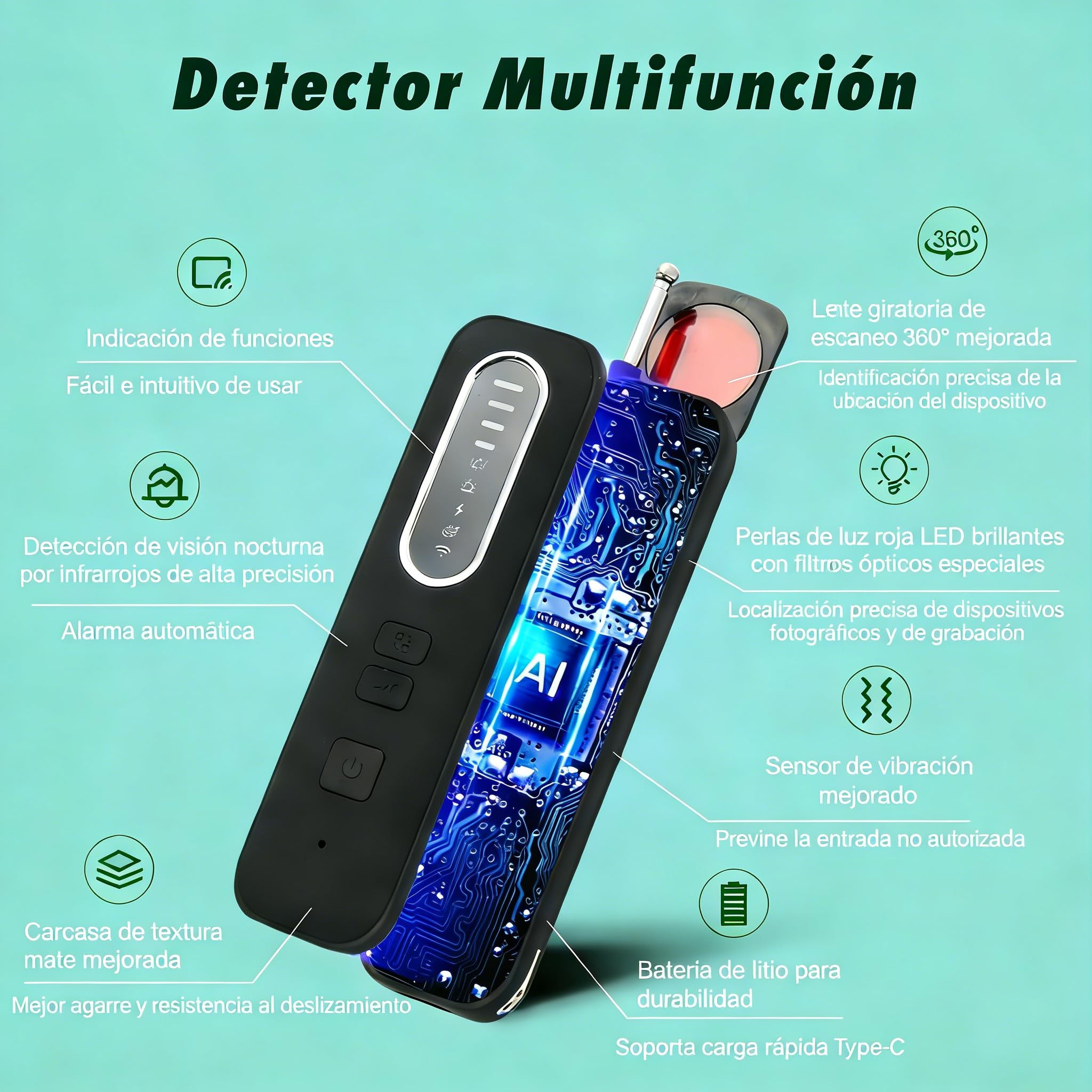 Detector Camaras y Microfonos Ocultos GPS y Detector de Errores, Detector de Señales RF para Hotel Hogar Oficina Viajes