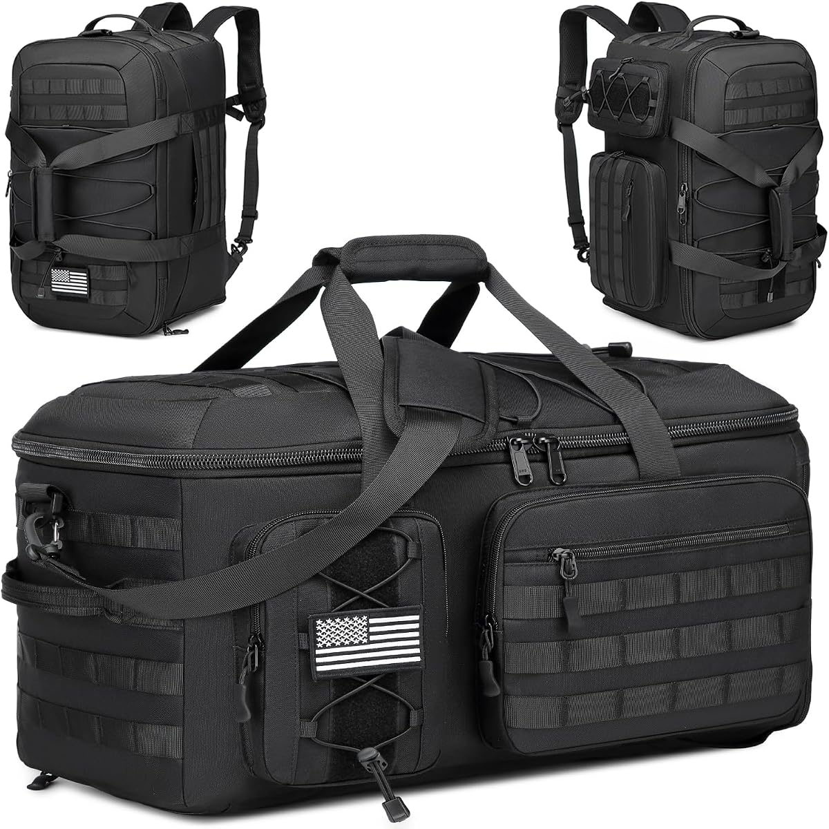 Bolsa de viaje grande de 65 litros para hombres, mochila convertible 3 en 1 y bolsa de gimnasio con compartimento para zapatos, bolsa de viaje táctica militar resistente para entrenamiento nocturno de fin de semana y al aire libre