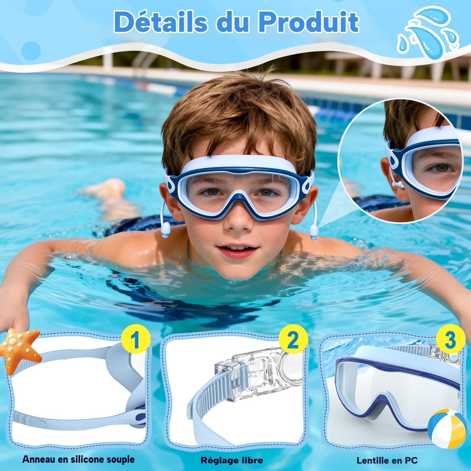 SHINER Lot de 2 Lunettes de Natation Enfants, Grand Champ de Vision HD 180°, Anti-Buée & Protection UV, Silicone Doux Réglable,avec Bouchons d’Oreilles & Pinces-Nez