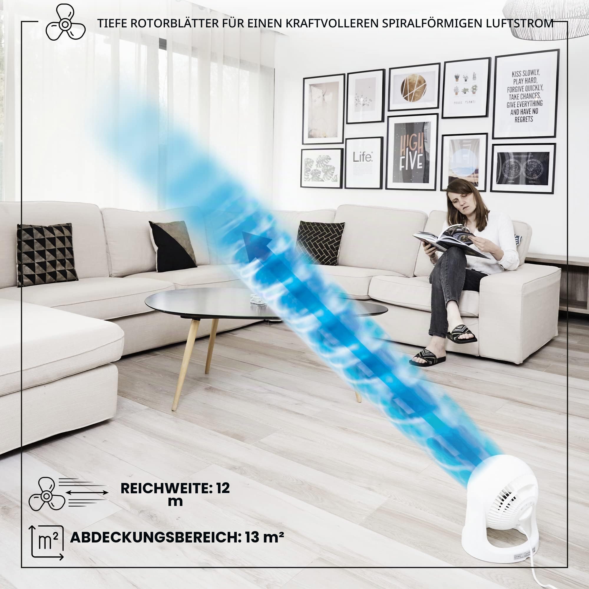 Iris Ohyama Woozoo Tischventilator, Raum bis 13m², Vertikale Neigung 360°, Leise 35dB, Tragbar, 3 Geschwindigkeitsstufen, Fan, Für Schafzimmer, Büro, Weiß, PCF-HE15