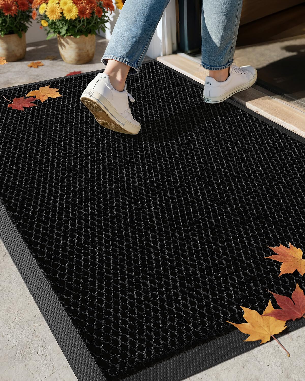 COLOR&GEOMETRY Zerbino Ingresso Esterno Elasticizzato in Seta - Tappeto Ingresso Esterno per Porte, Patio e Esterni - Antiscivolo, Resistente e Asciugatura Rapida, 60x90 cm Grigio