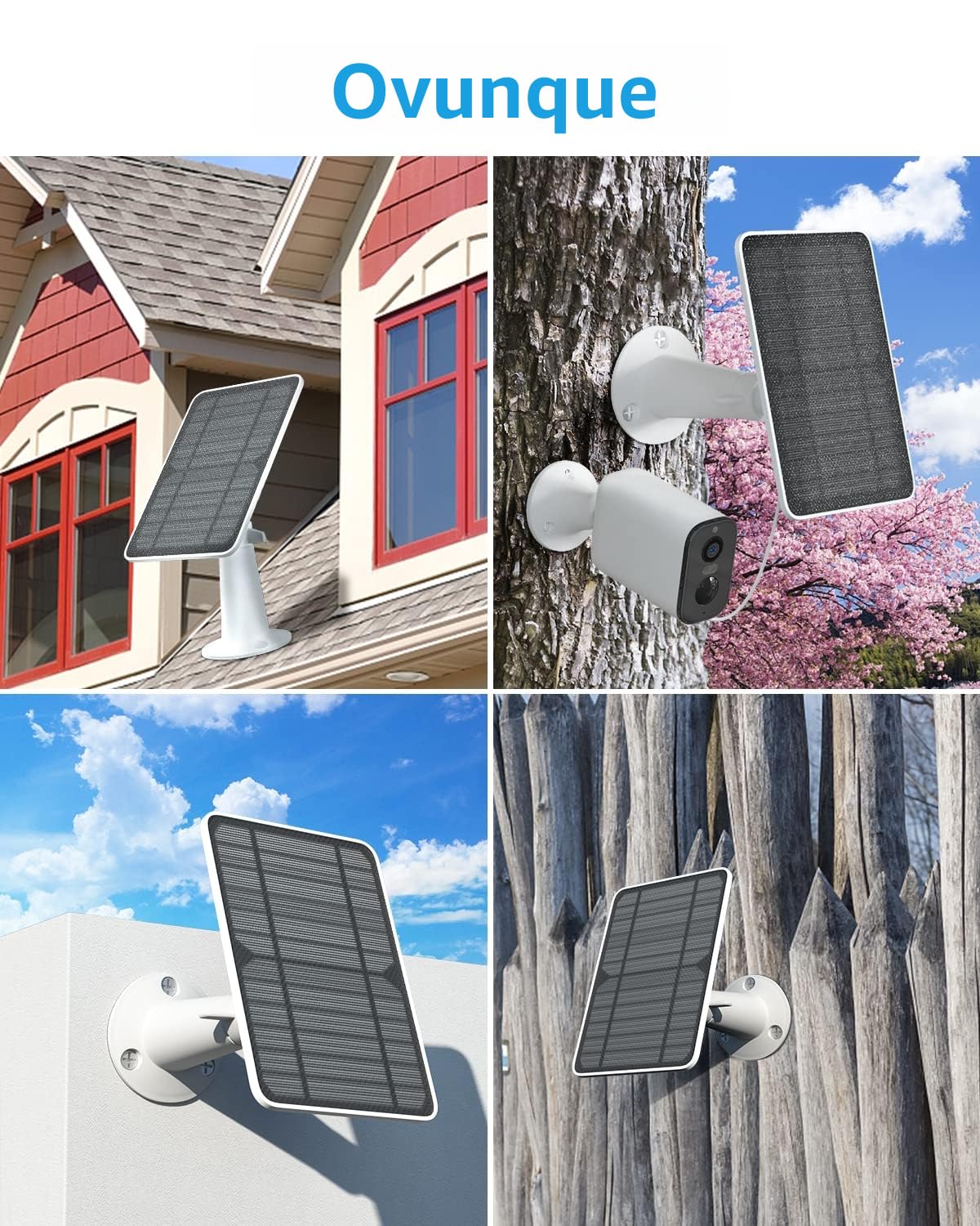 Pannello solare per telecamera di sorveglianza wireless da esterno 5V 4W, IP65 alimentazione solare impermeabile per telecamera di sicurezza, micro USB e connettore di tipo C, confezione da 2
