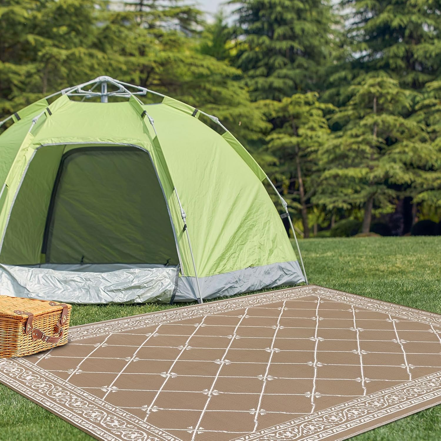 HiiARug Outdoor Rug 9'x18' for Patios Waterproof Patio Rugs Outdoor Mats for Front Porch,Beach Mat,Reversible Plastic Straw Camping Rugs for Outside RV,Deck,Balcony,Backyard (Beige Tan, 9'x18')