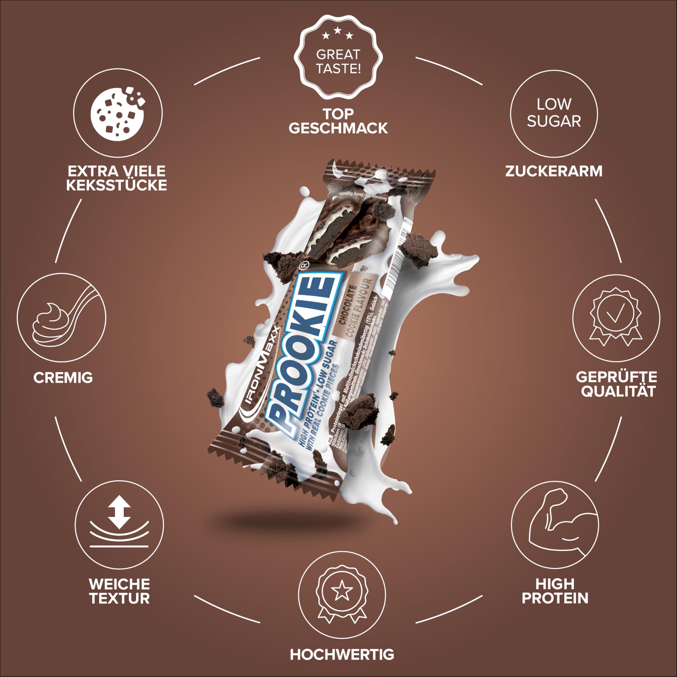 IronMaxx Prookie – Cookie au chocolat 24 × 45 g | Riche en protéines et faible en sucres | Avec morceaux de biscuit | Idéal à emporter
