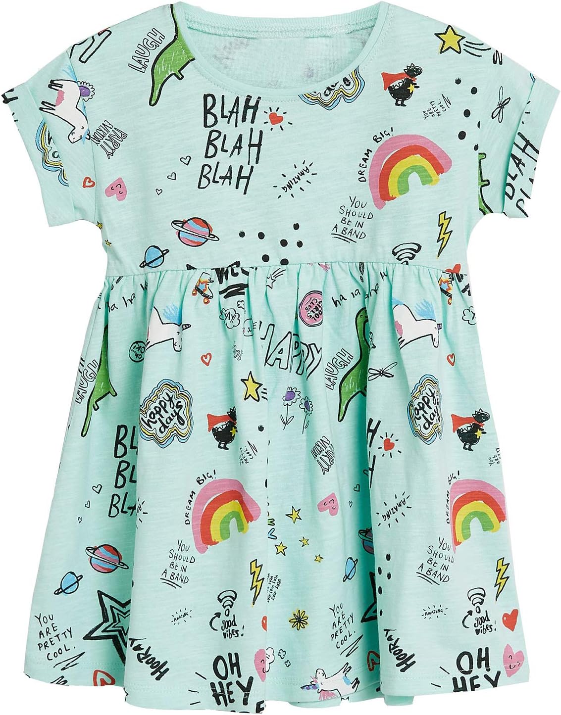 Toddler Girls Unicorn Short Sleeve Summer Dress Aqua 2t
