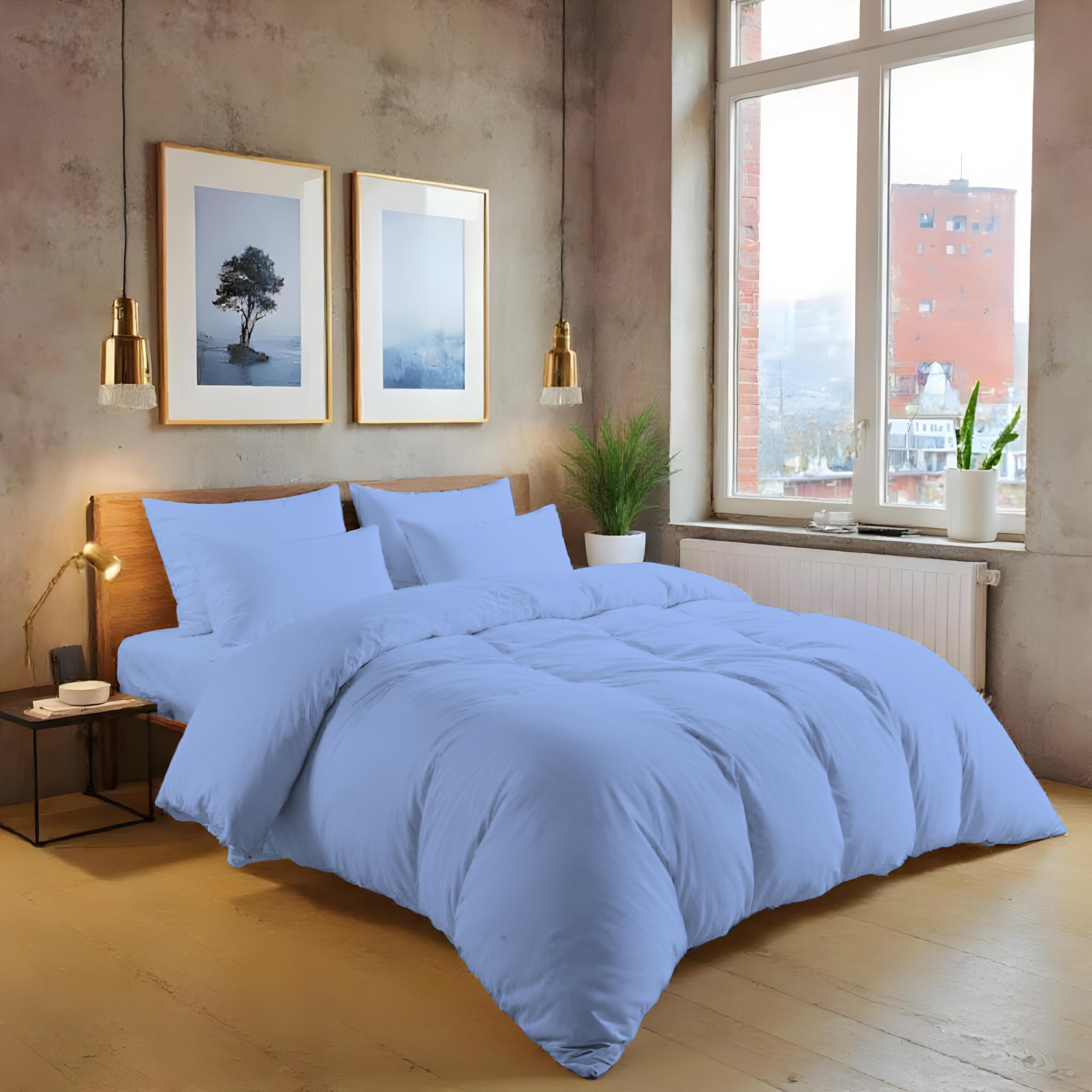 Parure de lit coton égyptien bleu ciel MistyMorning pour des matins doux et sereins