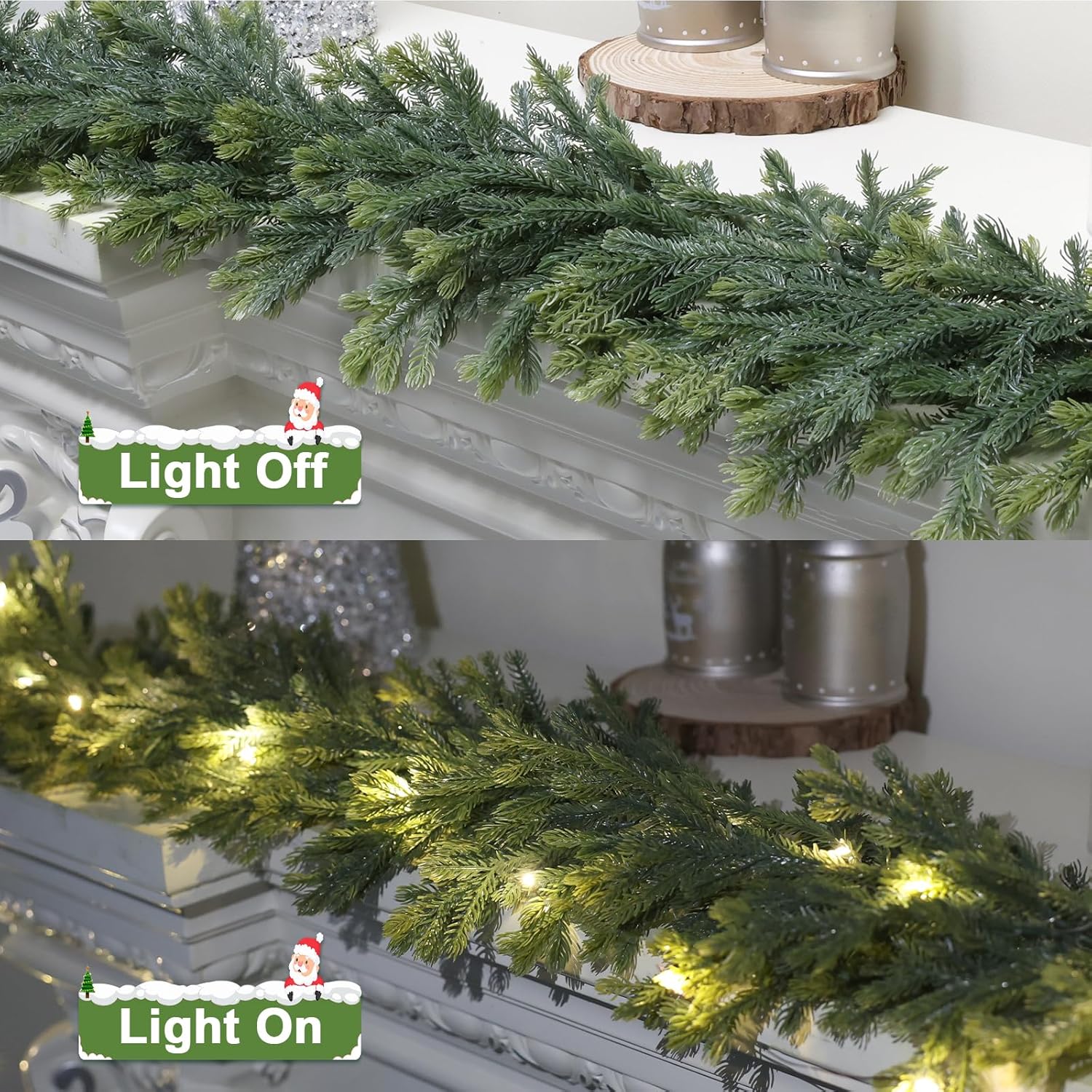 6 FT Christmas Garland Pre Lit Cedar Garlands Artificial Pine Cypress Garlands for Dining Tables Mantle Porches Outdoor Christmas Decorations - Image 3