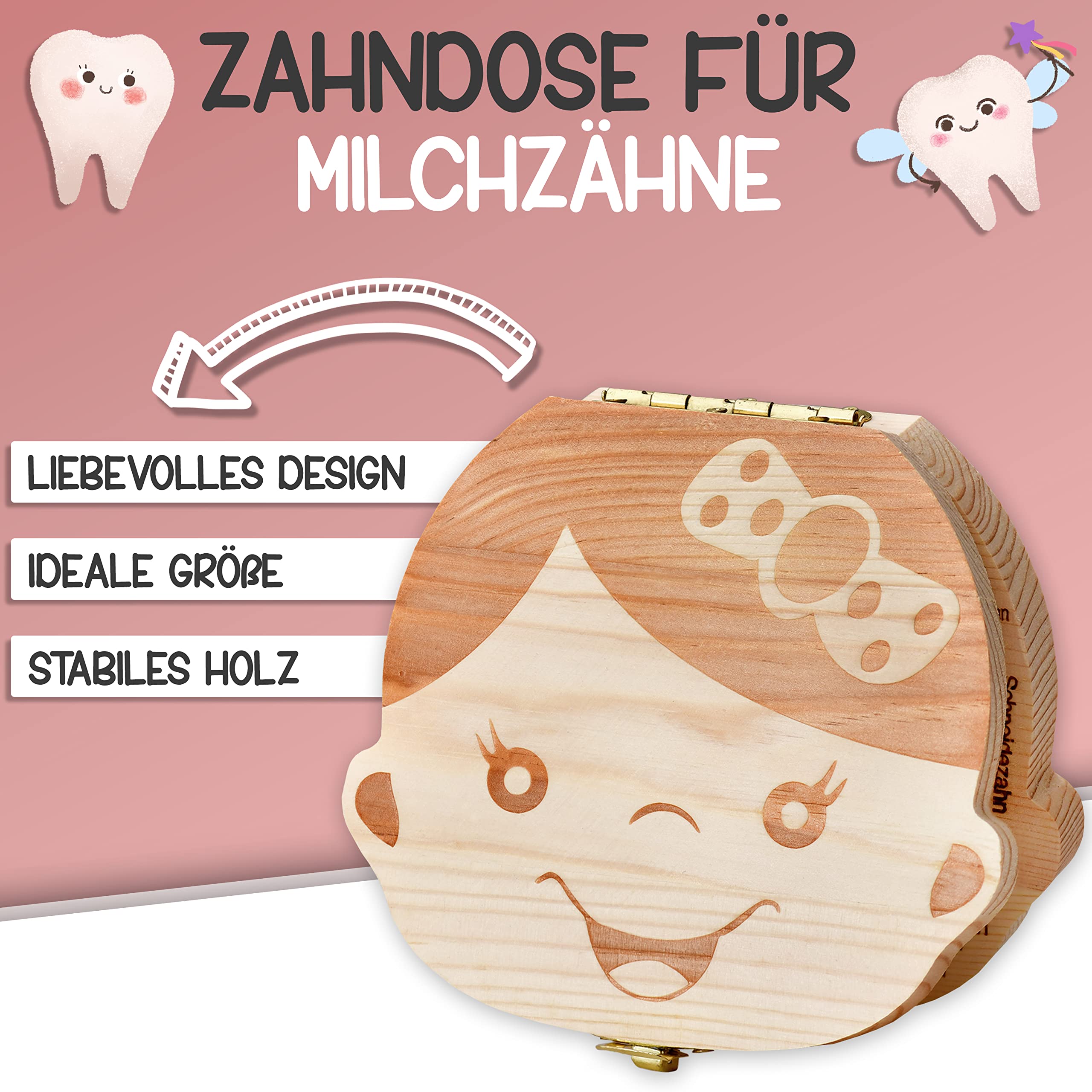 Ennoxwi Milchzahndose Holz Mit Namen - Aufbewahrung Für Babyzähne Mit Gravur