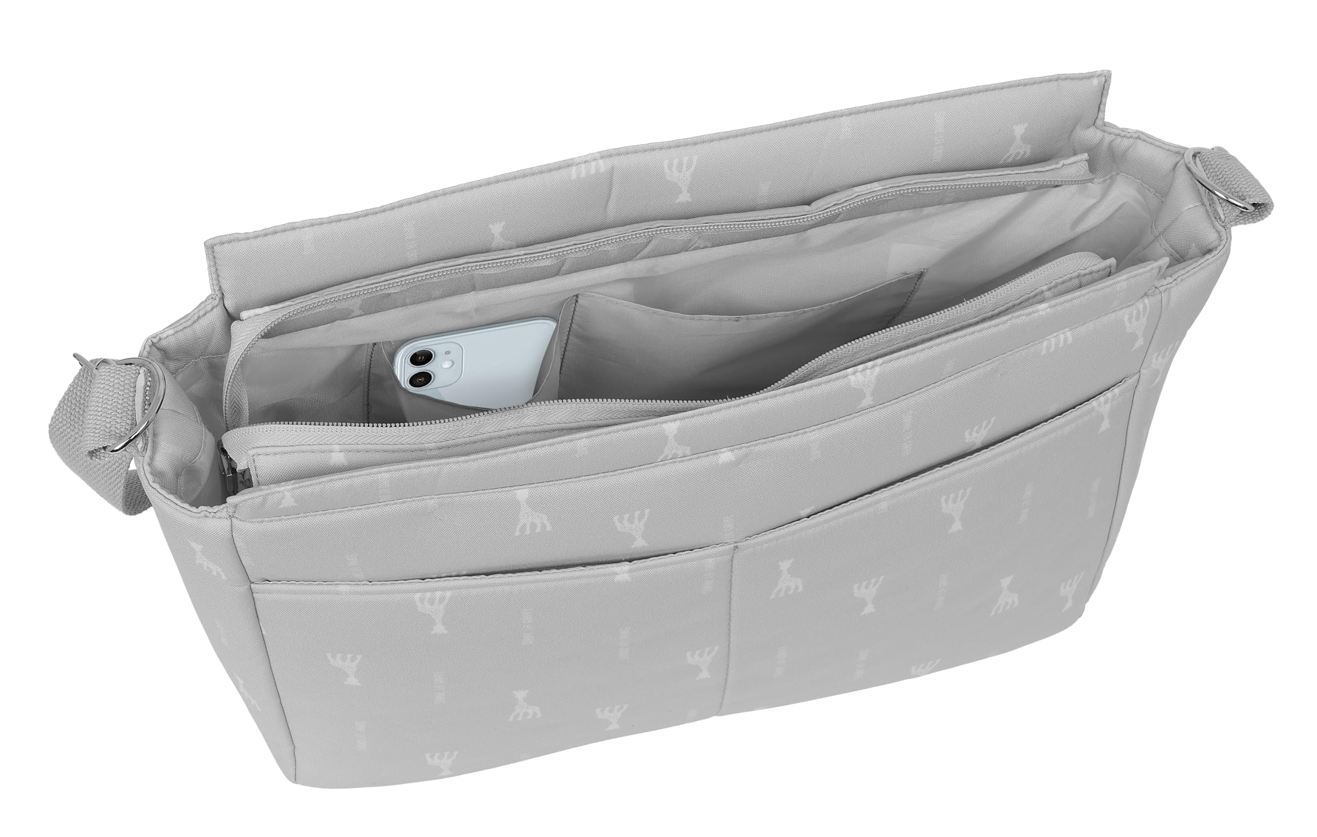 Safta Sophie LA Girafe Mum - Bolso Adaptable a Carrito de Bebé, Bolso de Bebé, Cómodo y Versátil, Calidad y Resistencia, 46x15x26 cm, Color Gris Piedra