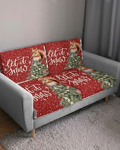 Miniatura 3 de Fundas de cojín para sofá de Navidad de ardillas rojas, funda elástica para sofá con parte inferior elástica, fundas de sofá con diseño de árbol de