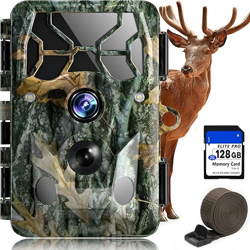 Helidallr Cámaras de rastreo 4K 30MP, cámaras de rastreo con visión nocturna activada por movimiento impermeable, tarjeta micro SD de 128 GB, cámara