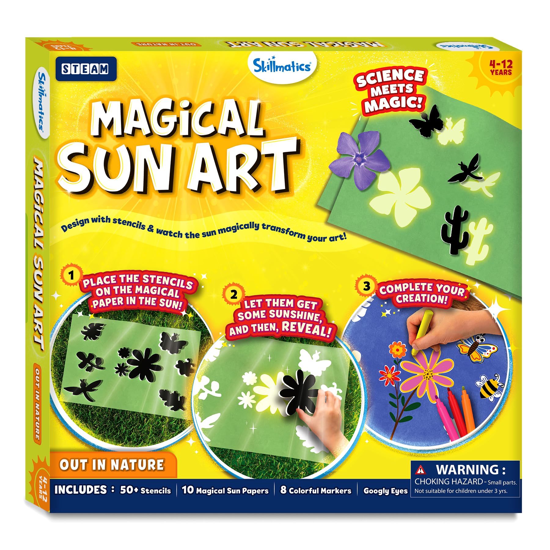 Kit de arte de papel Sun – Kit de manualidades STEM sin desorden para niños, diseño con plantillas, crea con luz solar, color con marcadores, juego en interiores y exteriores, regalos para 9