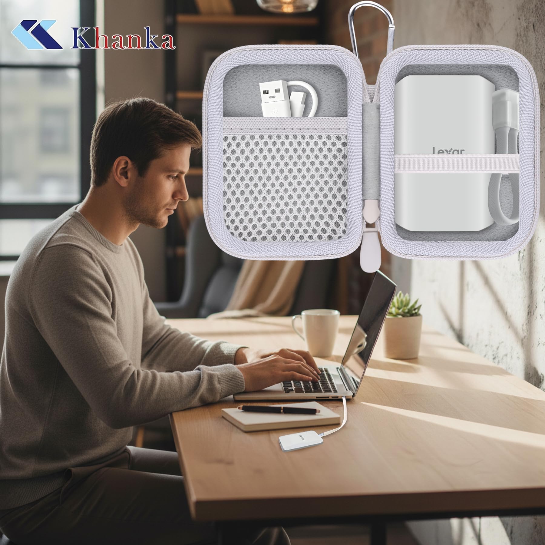 Khanka Custodia per Lexar TouchLock ES5 ES4 SL500 SL500M 1TB/2TB/4TB Portatile SSD, Custodia di Conservazione per Lexar TouchLock/ES5/ES4/SL500/SL500M Esterno SSD, Solo Custodia (Bianco)
