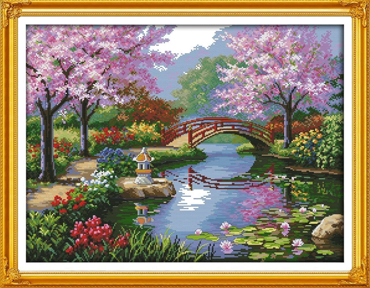 CRAFTiDA Cross Stitch Kits for Adults Advanced Pre-Printed Stamped Embroidery Kit 14CT 55x43cm DIY Cross Stitch Craft Kit (The Beautiful Scenery of Park)