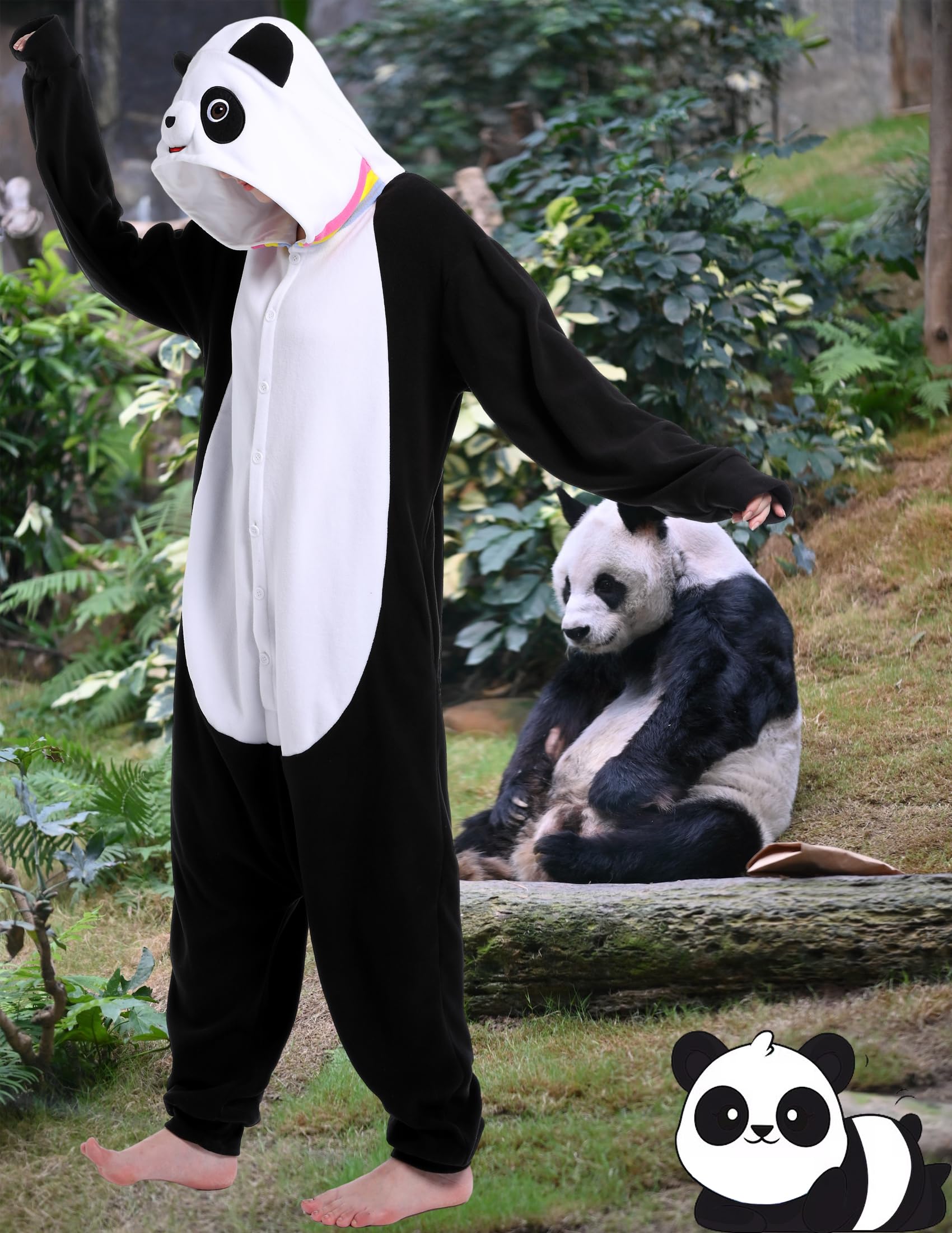 Panda Pijama Adulto Divertido Animales Ropa de Dormir Lindo Onesie Mujeres Hombres Navidad Halloween Disfraz de Cosplay, Negro