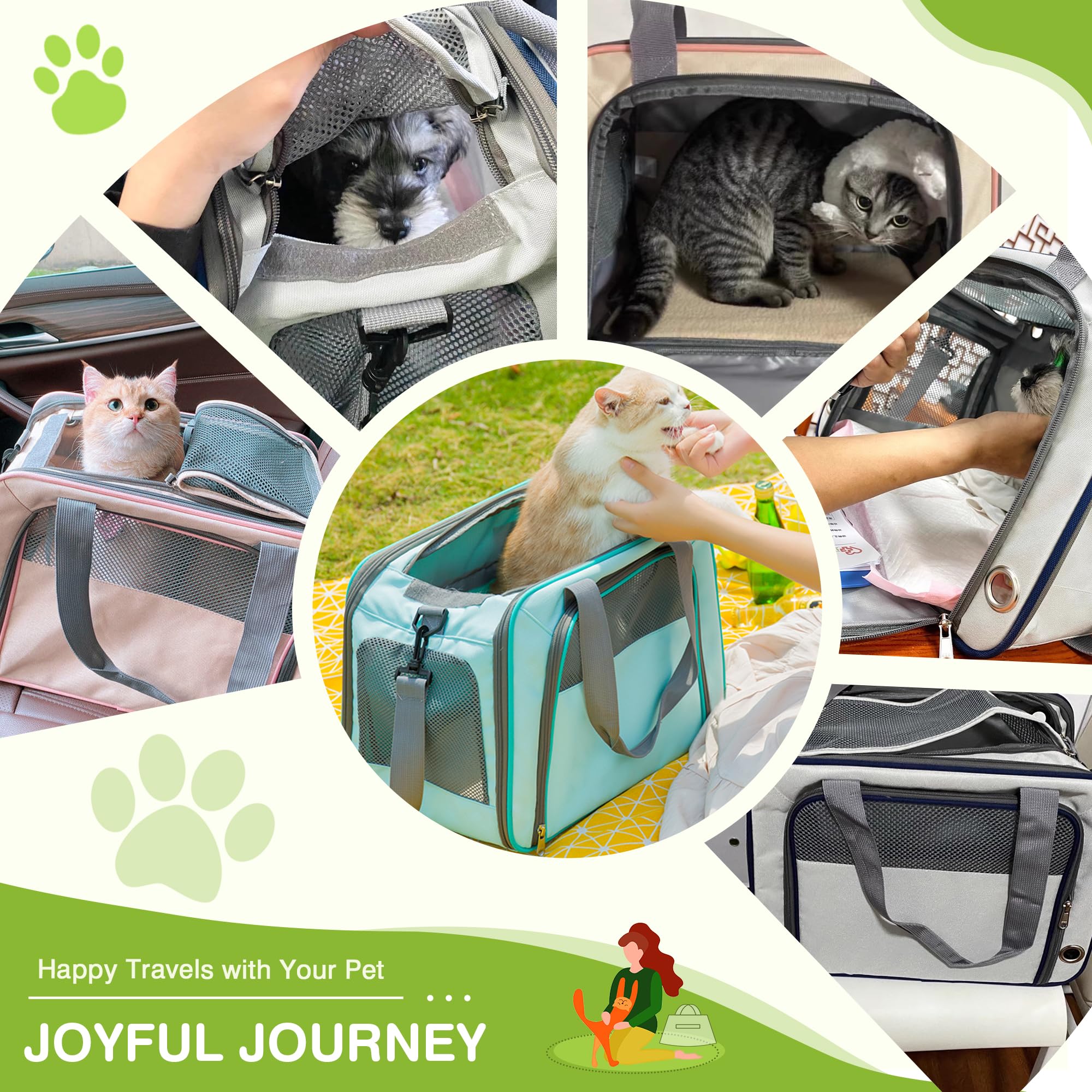 ALLSOPETS Opvouwbare Kat Hond Pet Draagtas Luchtvaartmaatschappij Goedgekeurde Soft-Sided Pet Travel Carrier met Verwijderbare Mat voor Kleine Hond Kat Puppy Klein Dier Donker grijs