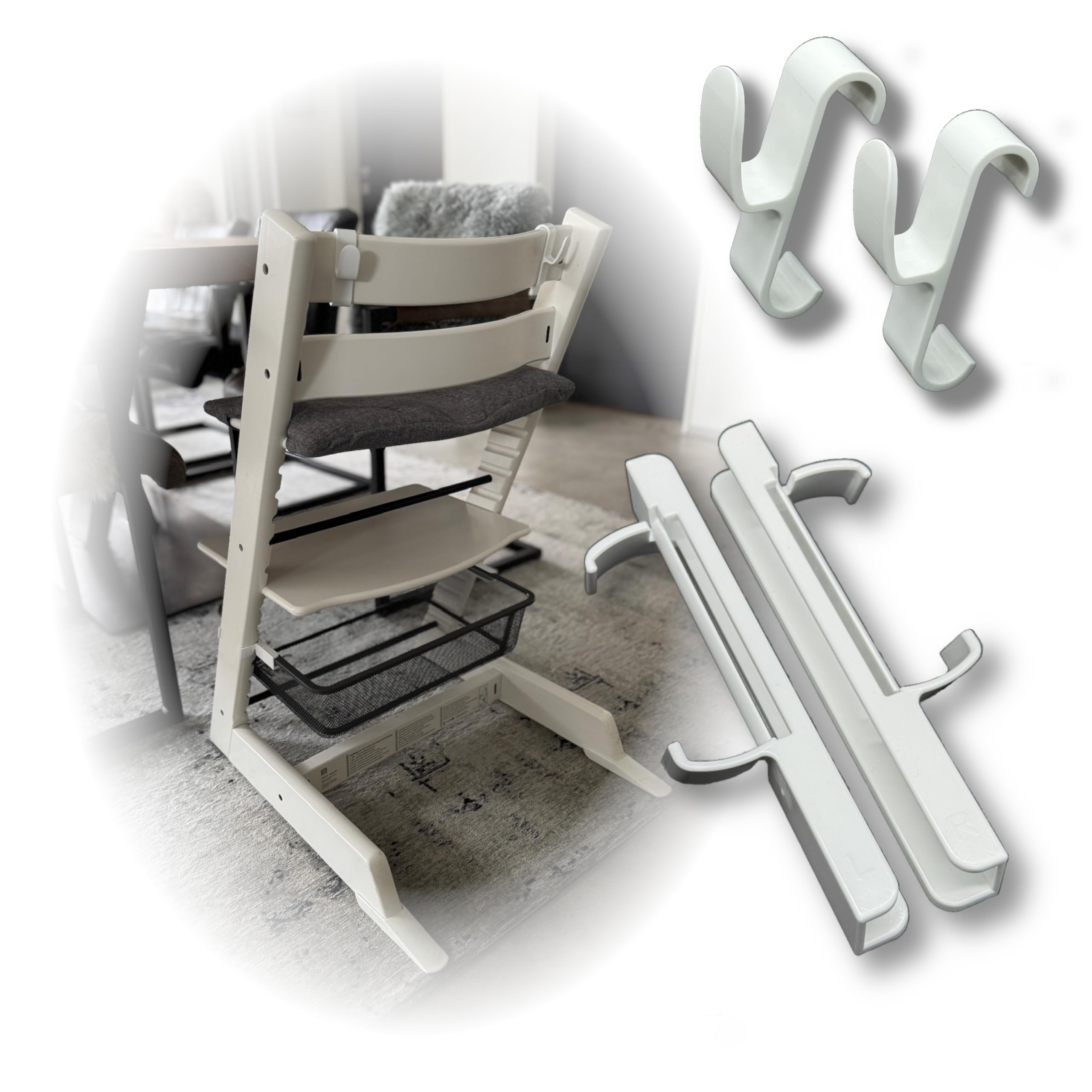 KUMETIC Adapter passend für Ikea Trofast Box & Gitterkorb, +2 Haken kompatibel mit Stokke Tripp Trapp Baby Hochstuhl, Kinderstuhl Organizer Zubehör,