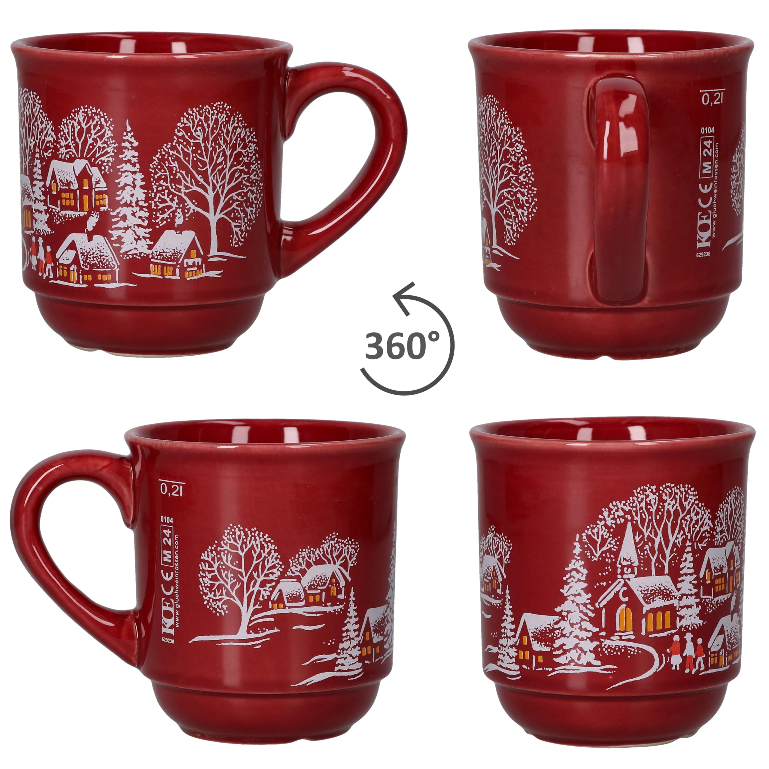 MamboCat Maestro Natale - Set da colazione, 4 pezzi, 2 piccoli piatti da colazione e tazza da caffè, 340 ml, per 2 persone con decorazioni natalizie, stoviglie in ceramica per Natale, Avvento