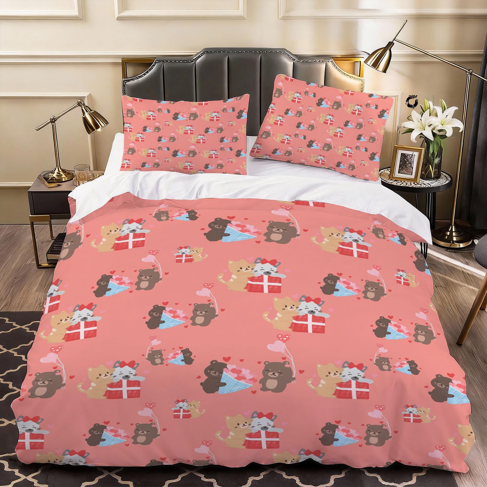 3D Cute Kitten Duvet Cover Child Bedding Double Bed Set, Soft Microfiber Comforter Cover Printed with Zipper Closure Quilt Coverr 200x200 cm and 2 Pillowcases