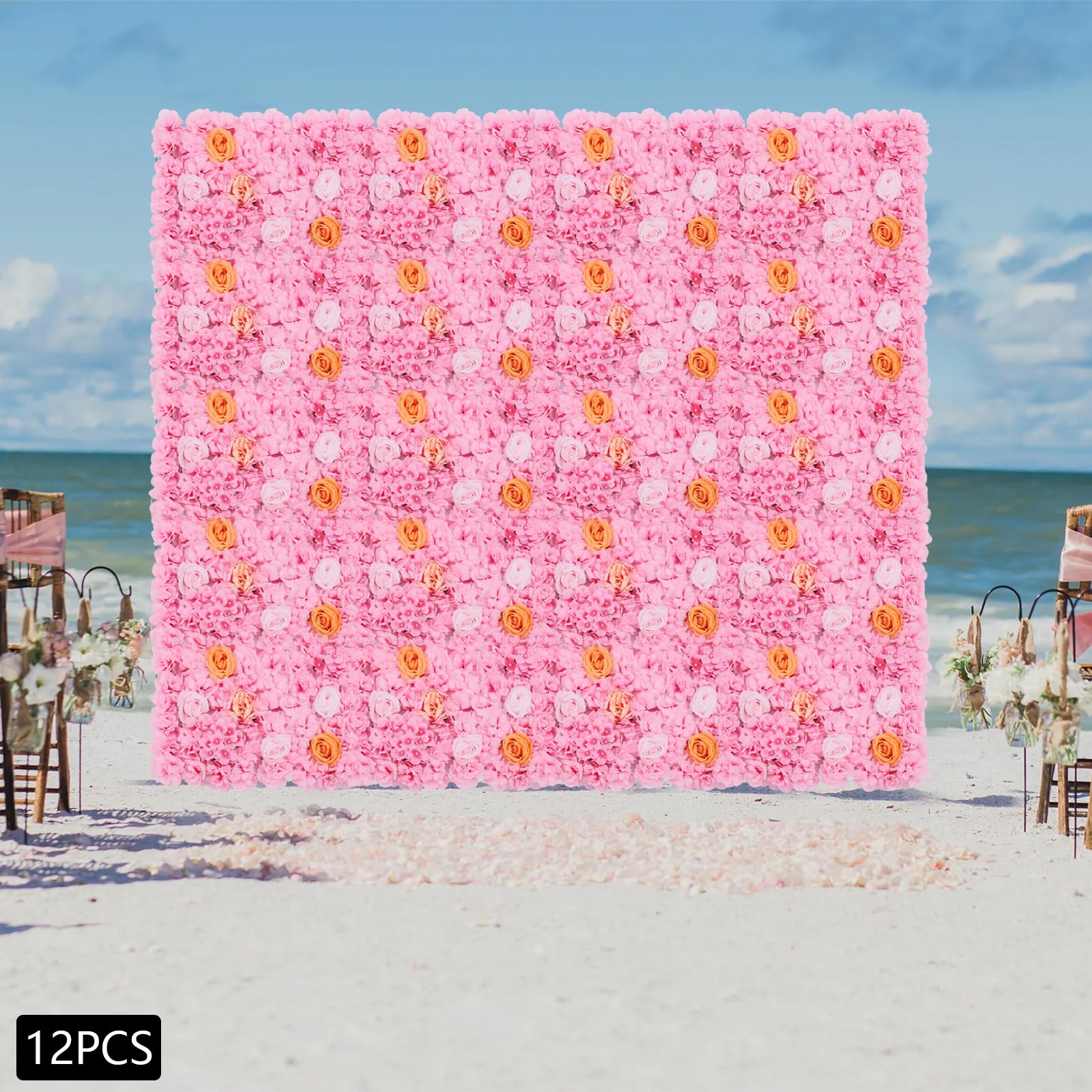 Künstliche Blumenwand Hochzeit 12 Stück Blumen Paneele 40x60cm | Seidenstoff, Wanddeko Blumen, für Hochzeit Bühne Party Heimdekoration