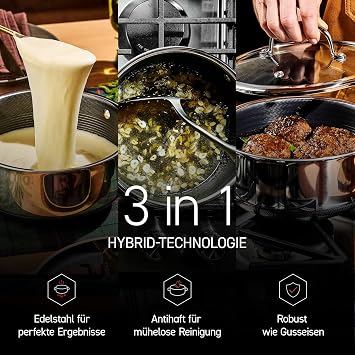 HexClad Hybrid Pot with Lid 2L - Cooking Pot with Tempered Glass Lid - Stock Pot for All Hobs - Non-Stick Honeycomb Pot - Oven & Dishwasher Safe Saucepan