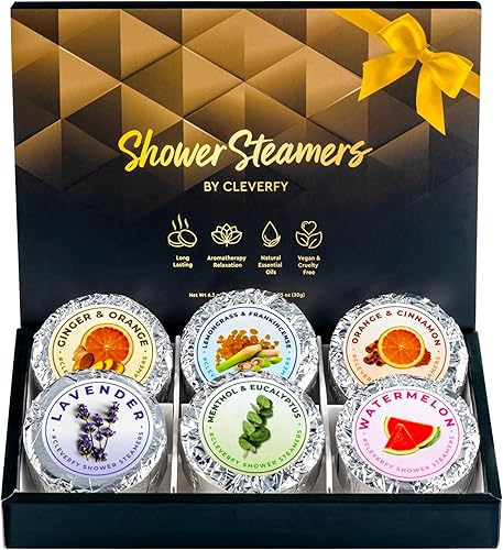 Cleverfy Vaporizadores de ducha de aromaterapia para hombres, paquete de 6 bombas de ducha con aceites esenciales. Regalos únicos de relajación de