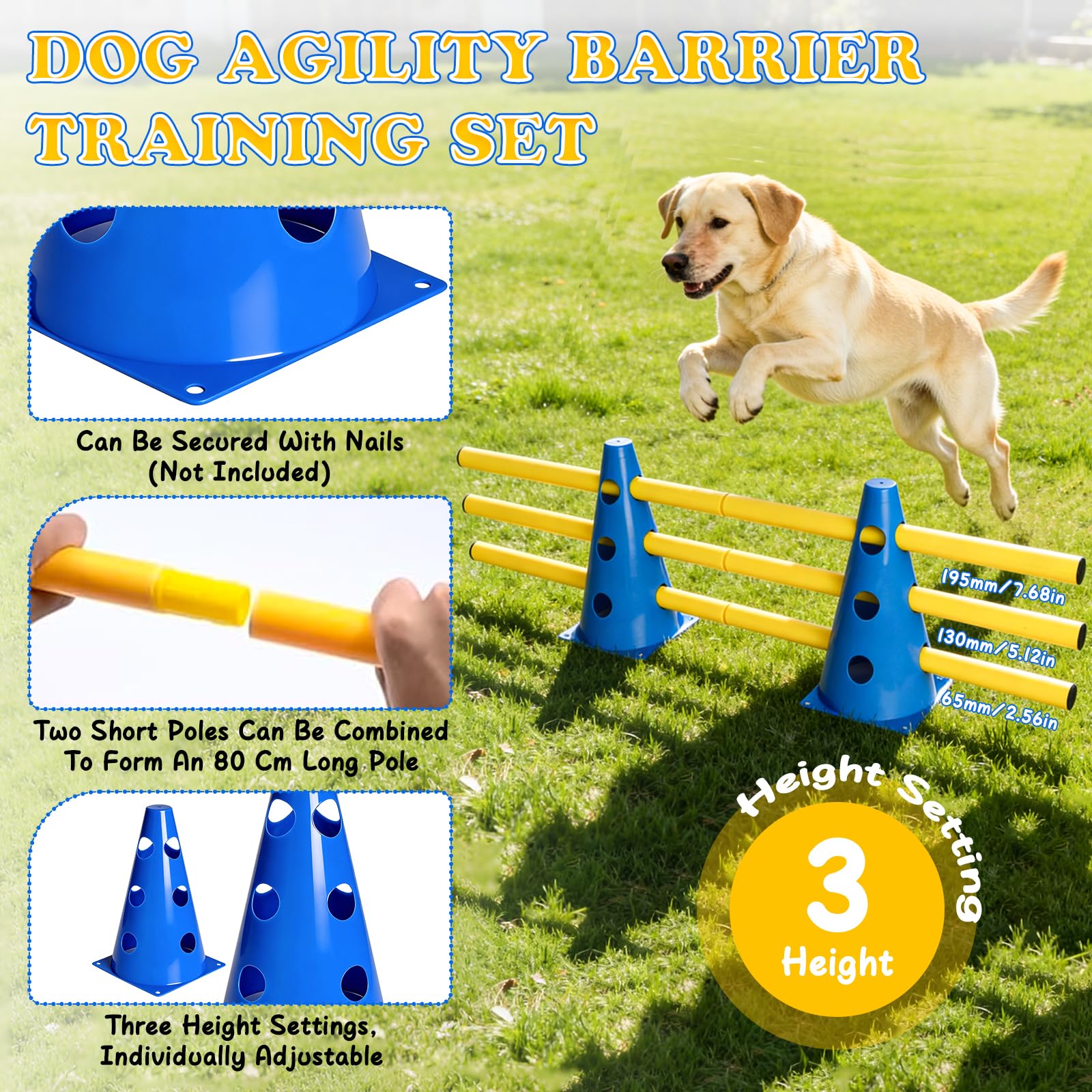 Set di Ostacoli a Incastro per Cani, cavalletti Grandi, Set di Ostacoli, Ostacoli Regolabili per Il Gioco del Calcio, Sport equestri (8 Coni Alti 23 cm + 8 Bastoncini)