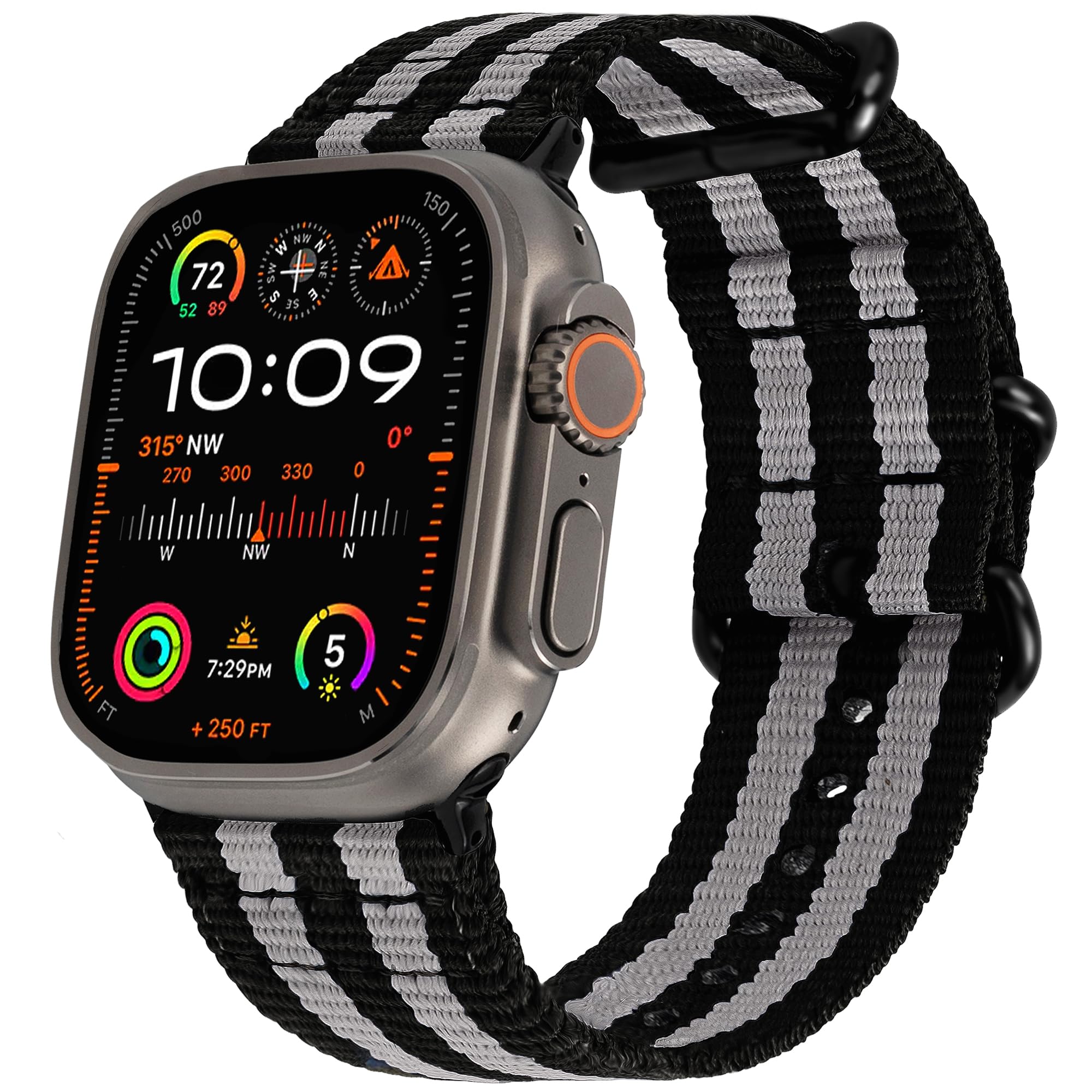 Hiking Trail Nylon Band | The Original Rugged Compatible with Apple Watch Band for Men & Women - Soft, Breathable, Woven Water-Resistant Nylon Mens iWatch Strap | Fits Ultra 3/2/1 | 49mm 46mm 45mm 44mm Series 11 & All Models (Sterling Stripe)