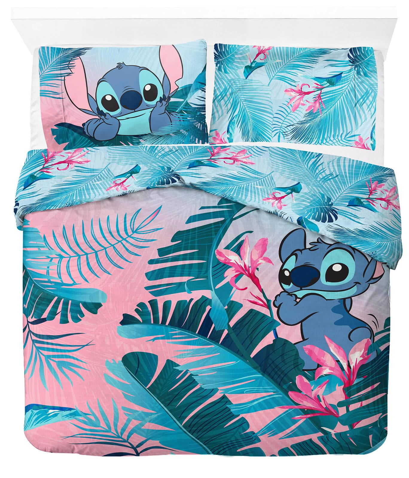 Jay Franco Disney Lilo & Stitch Floral 100% Cotton Double Duvet Cover Set - Includes 50 x 70cm Pillowcase