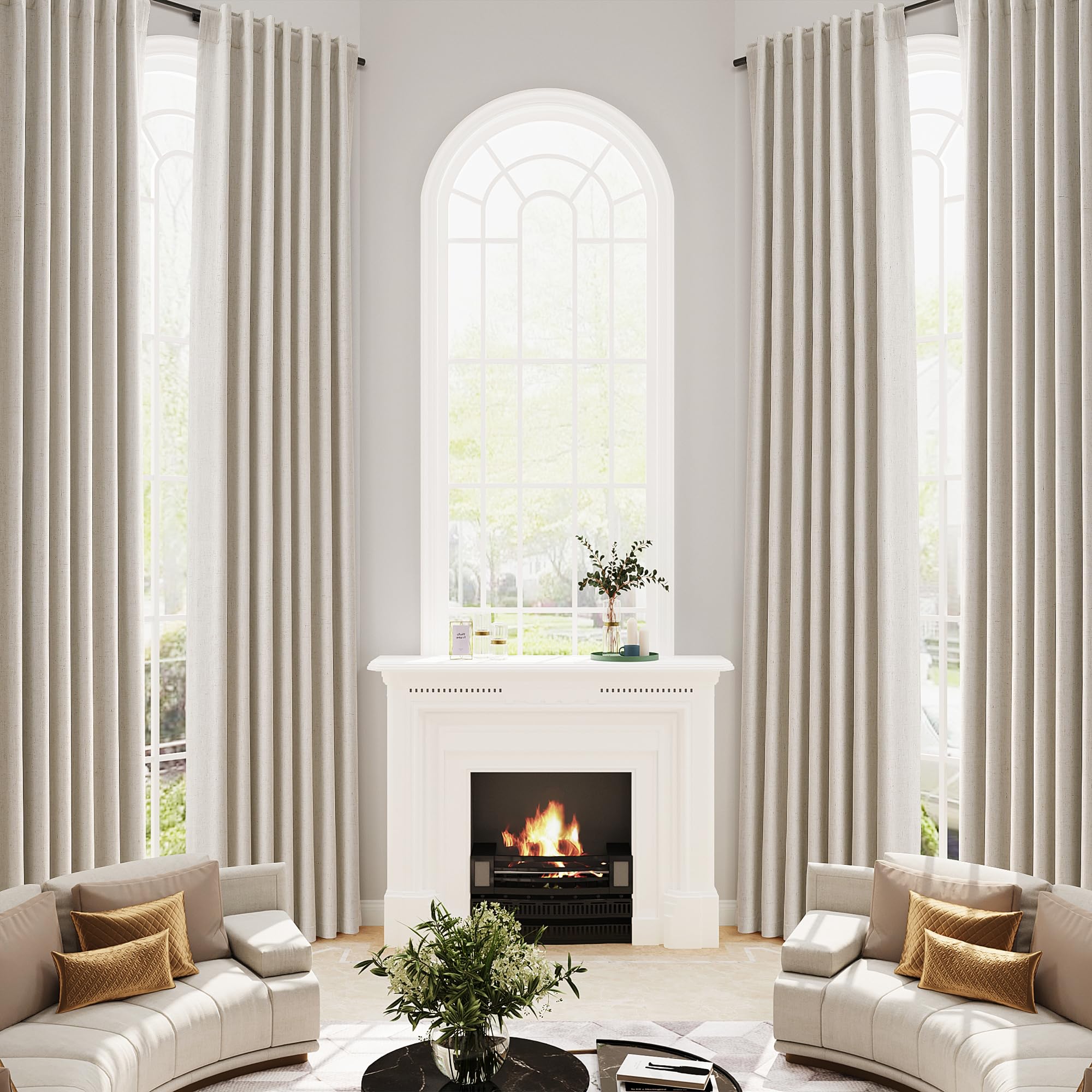 Photo 1 of Joywell 100% Blackout Linen Curtains 52"x216", Light Beige, 1 Panel