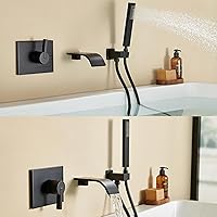 Vista 3 de Grifo de Bañera de Montaje en Pared con Caño de Cascada para Bañera, Grifo de Bañera Montado en la Pared con Ducha de Mano de Una Sola Manija