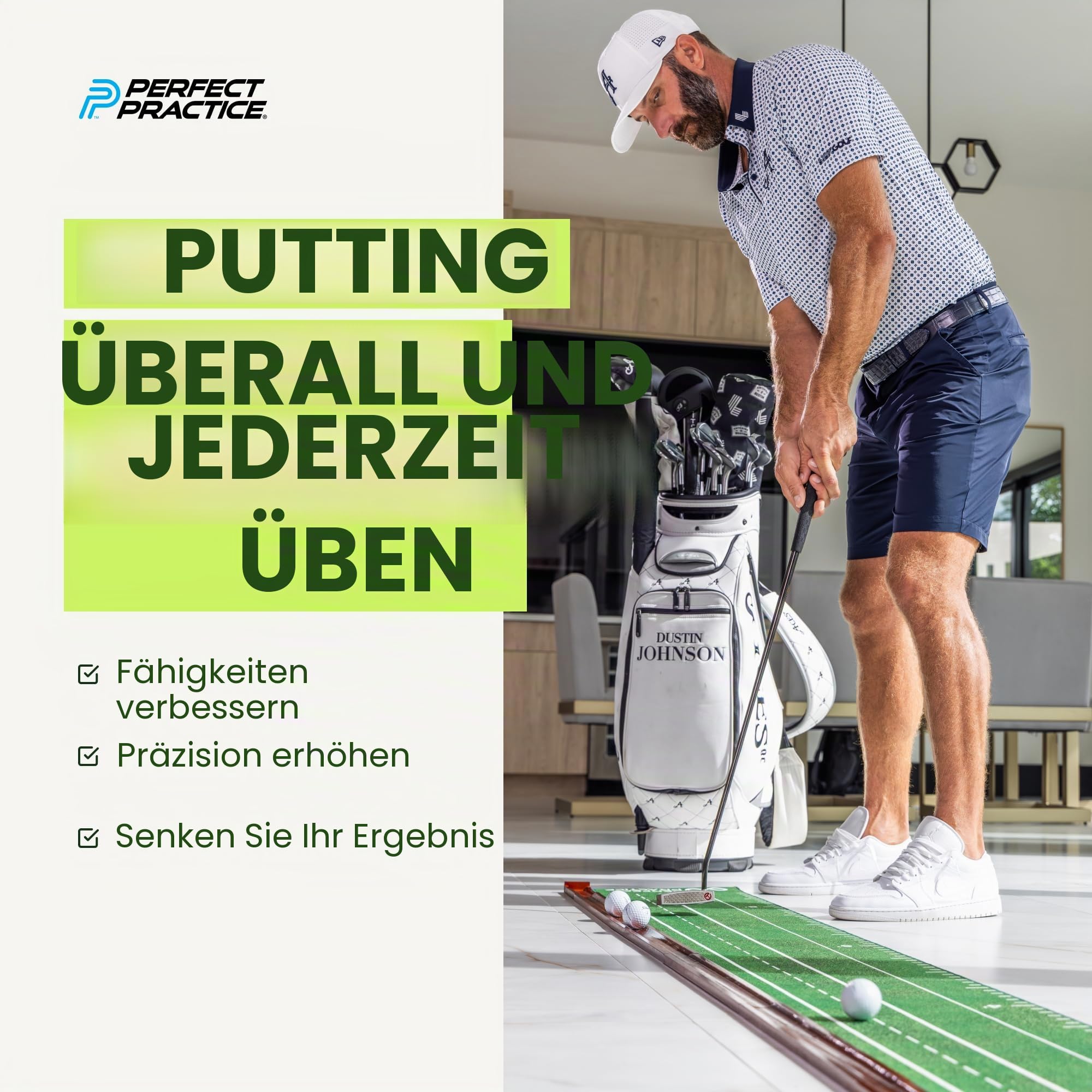Perfect Practice Golf Putting Matte – Tragbares Putting Grün Indoor Outdoor Training mit Ballrücklauf Golf Trainingshilfe