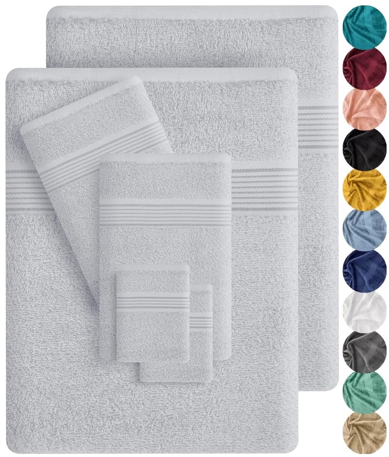 Luxury 800GSM Bath Towel 100% Egyptian Cotton Ultra Soft Face Hand Towels Extra Large Jumbo Bath Towel Set (Silver, 2 Face Towels)