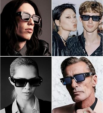 Thick Rectangle Sunglasses for Men Women 90s Square Black Shades | Cool Chunky Frame Sun Glasses,Trendy UV400 Protection Retro Sunnies,Fashion Design for Driving,Travel,Beach,Daily Wear